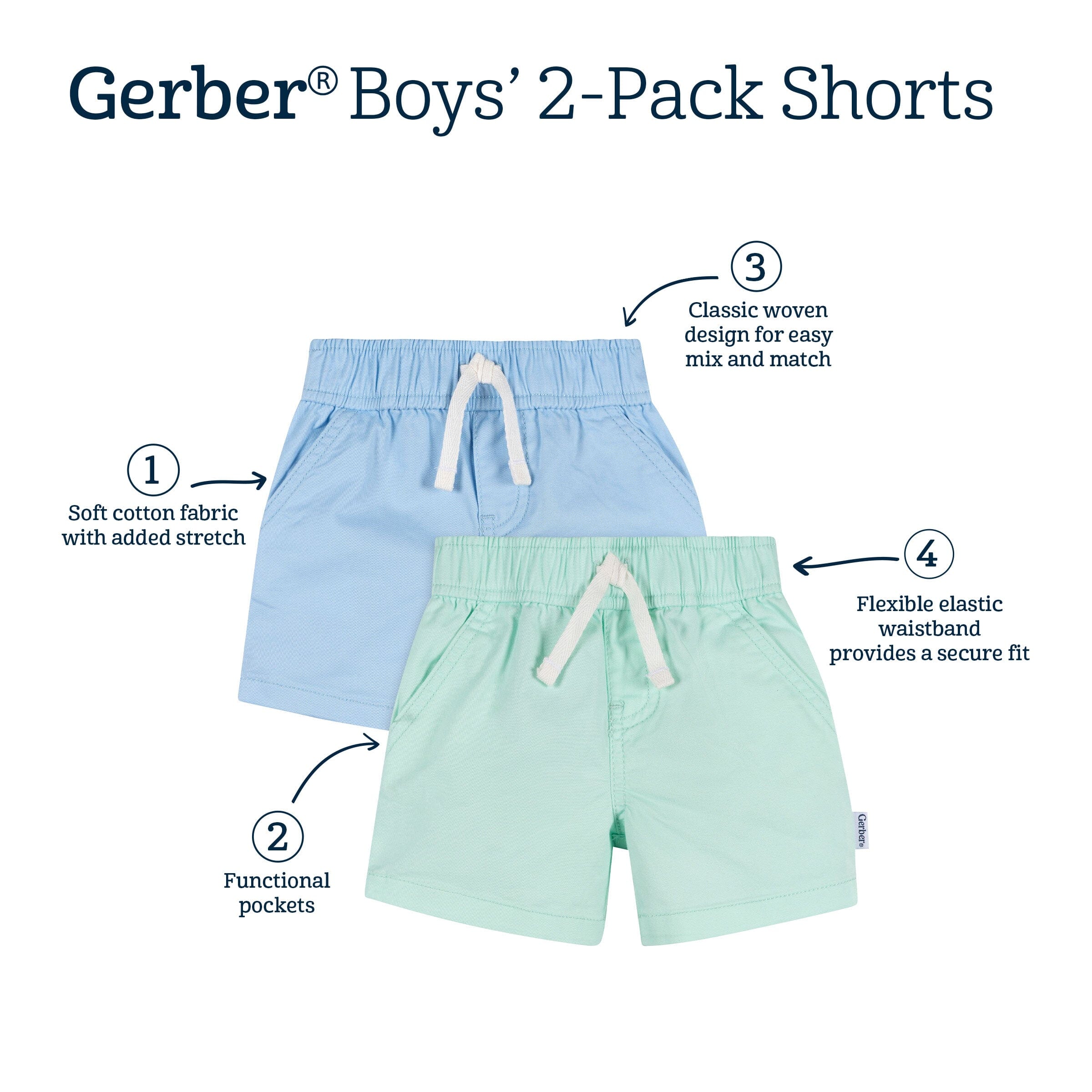 2-Pack Baby & Toddler Boys Green & Blue Twill Shorts - Image 10