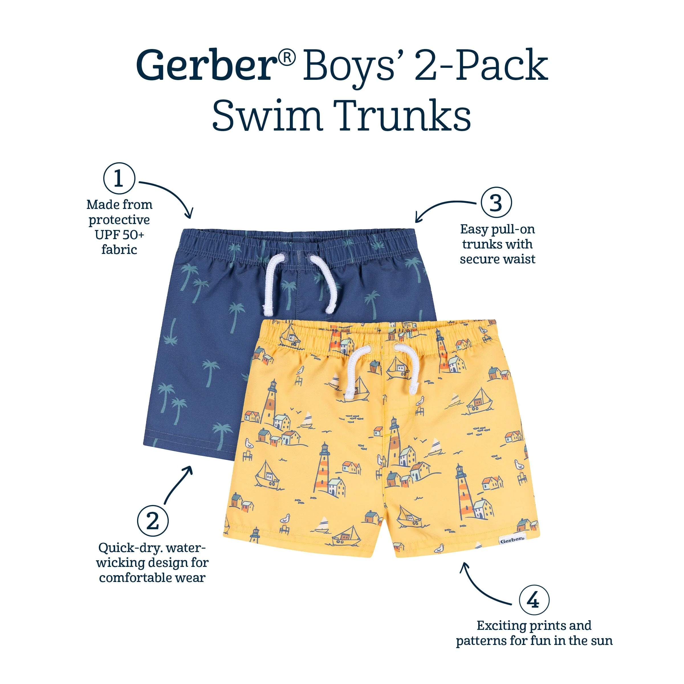 2-Pack Baby & Toddler Boys UPF 50+ Lighthouse Swim Trunks - Image 10