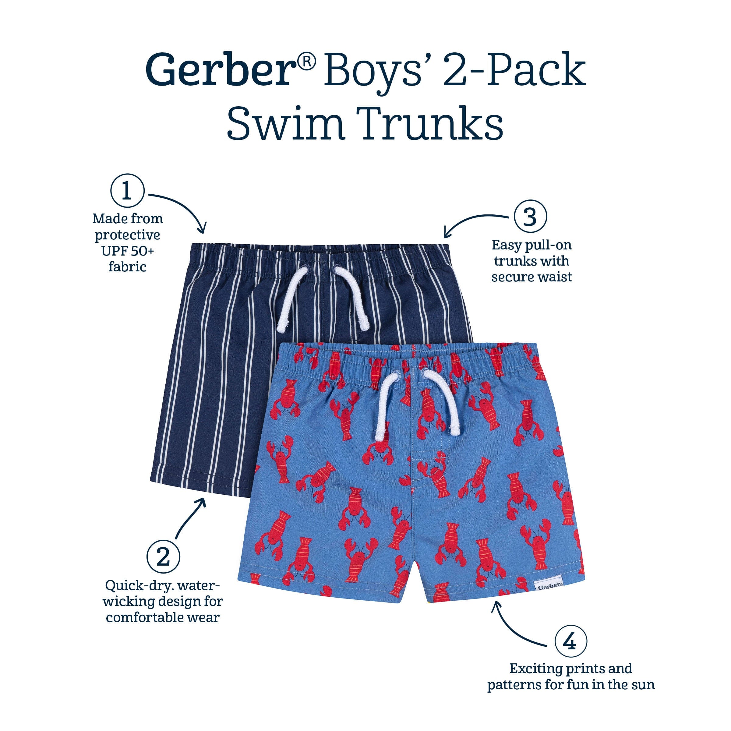 2-Pack Baby & Toddler Boys UPF 50+ Lobsters Swim Trunks - Image 10