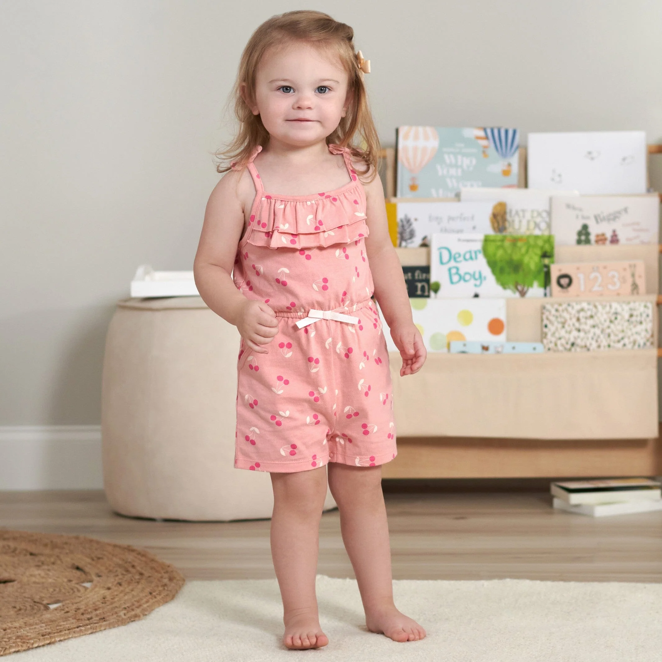 2-Pack Baby Girls Cherry Blossom Tank Rompers - Image 2