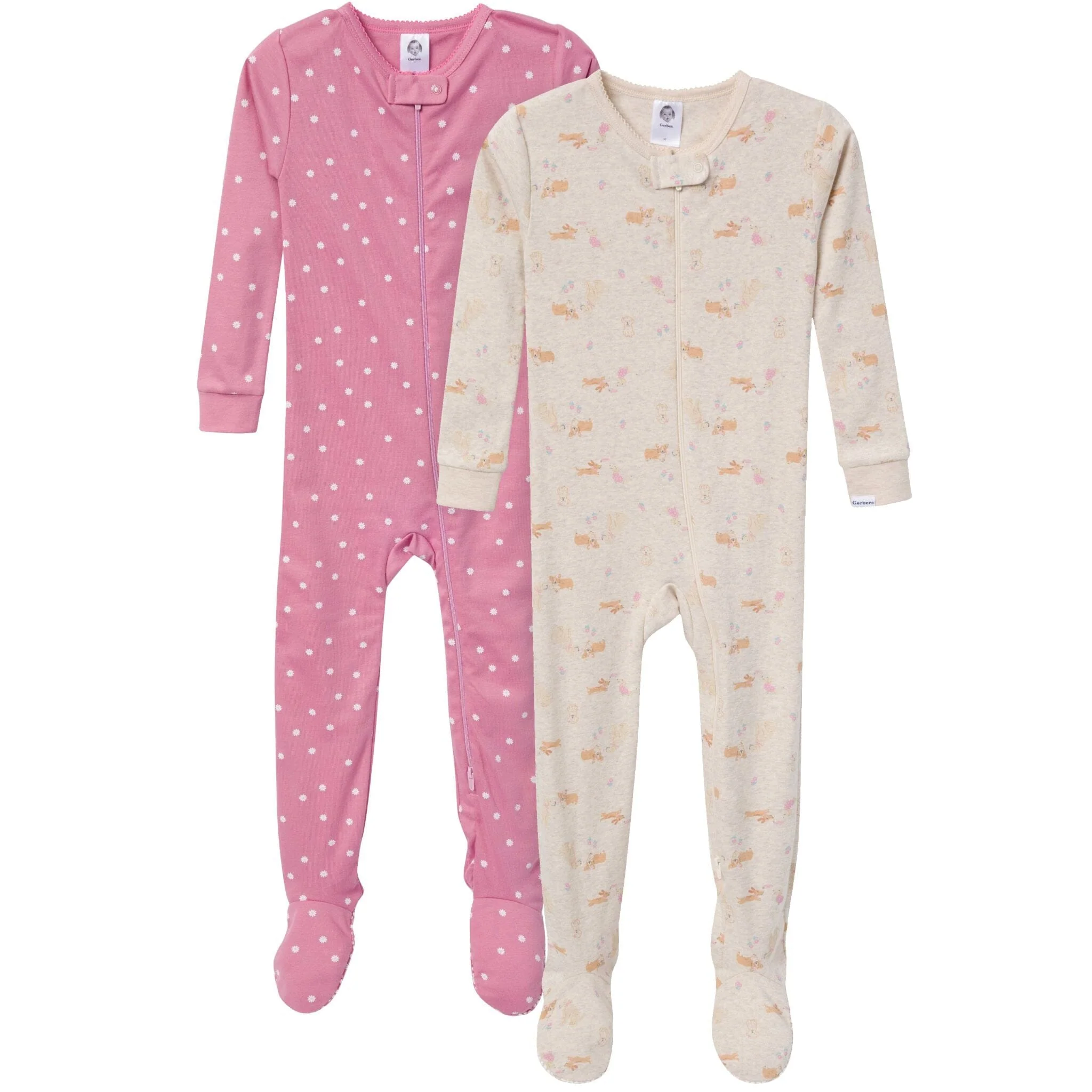 2-Pack Baby & Toddler Girls Dogs Snug Fit Footed Pajamas