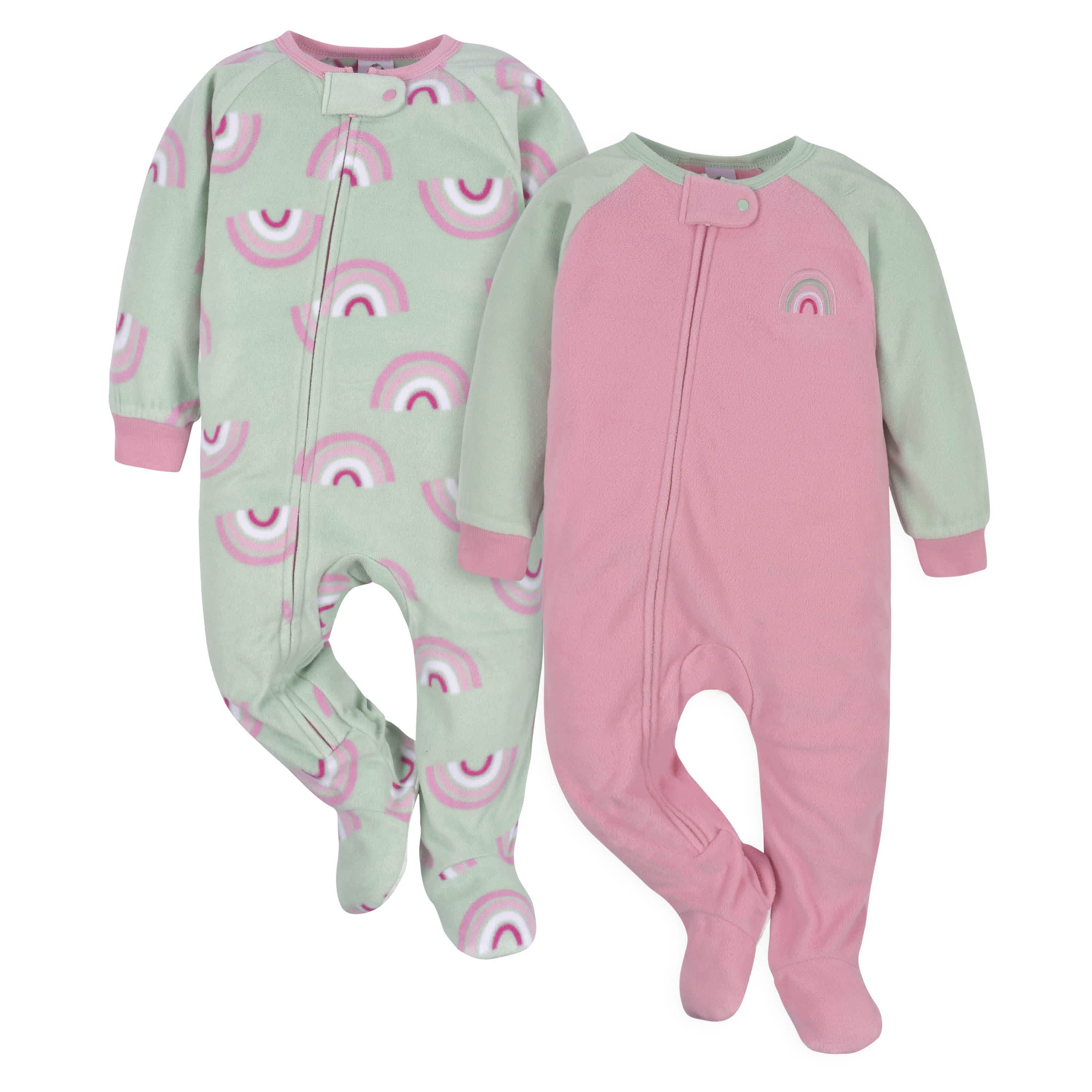 2-Pack Toddler Girls Green Rainbow Fleece Pajamas