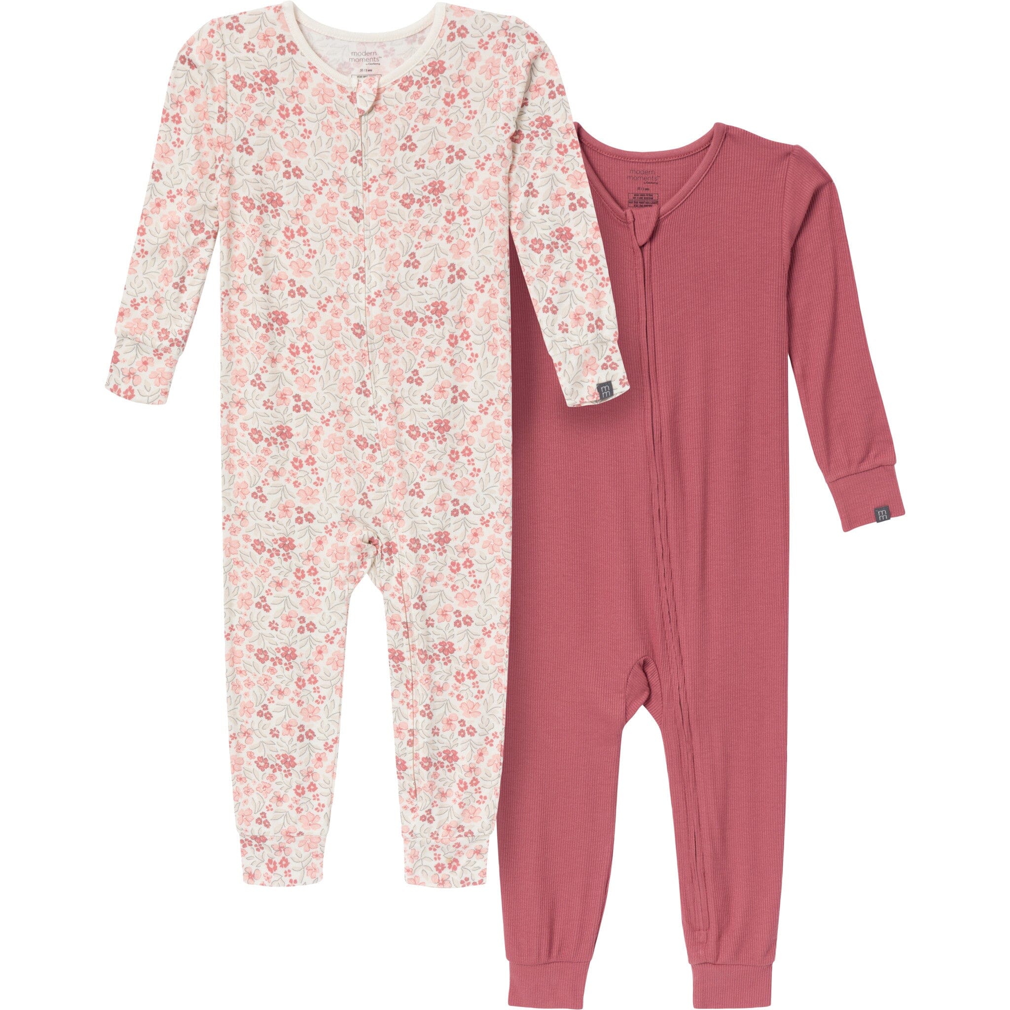2-Pack Baby & Toddler Girls Ivory Floral Viscose Snug Fit Footless Pajamas