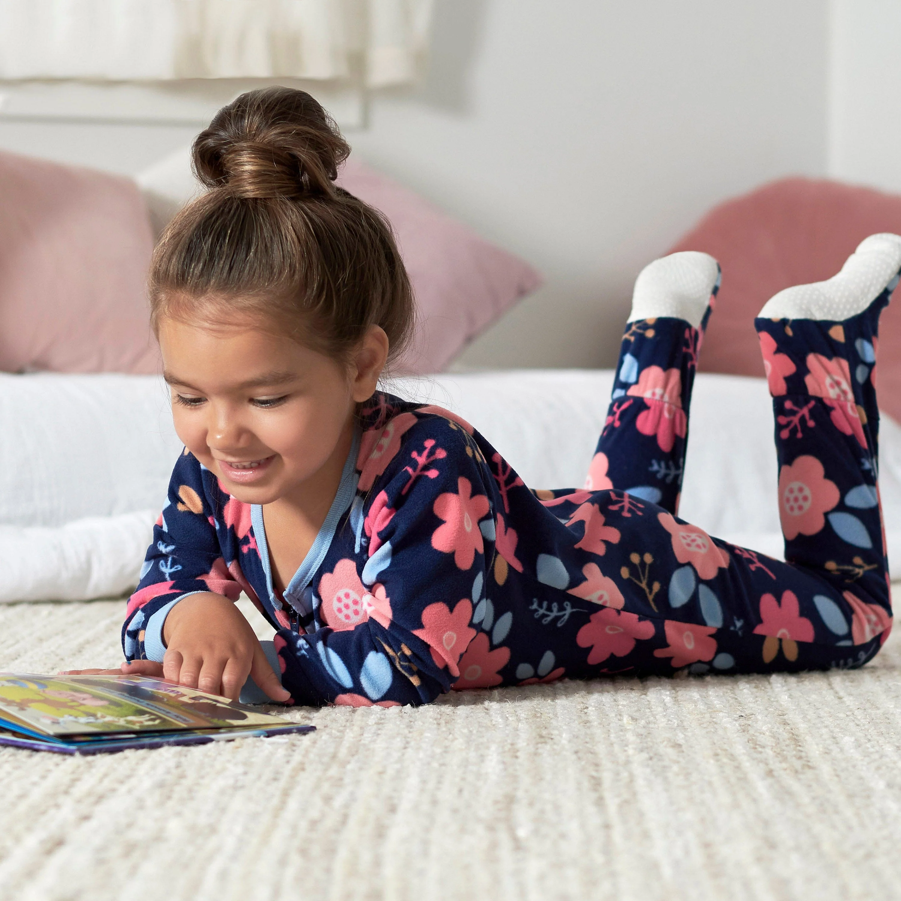2-Pack Toddler Girls Navy Floral Fleece Pajamas - Image 3