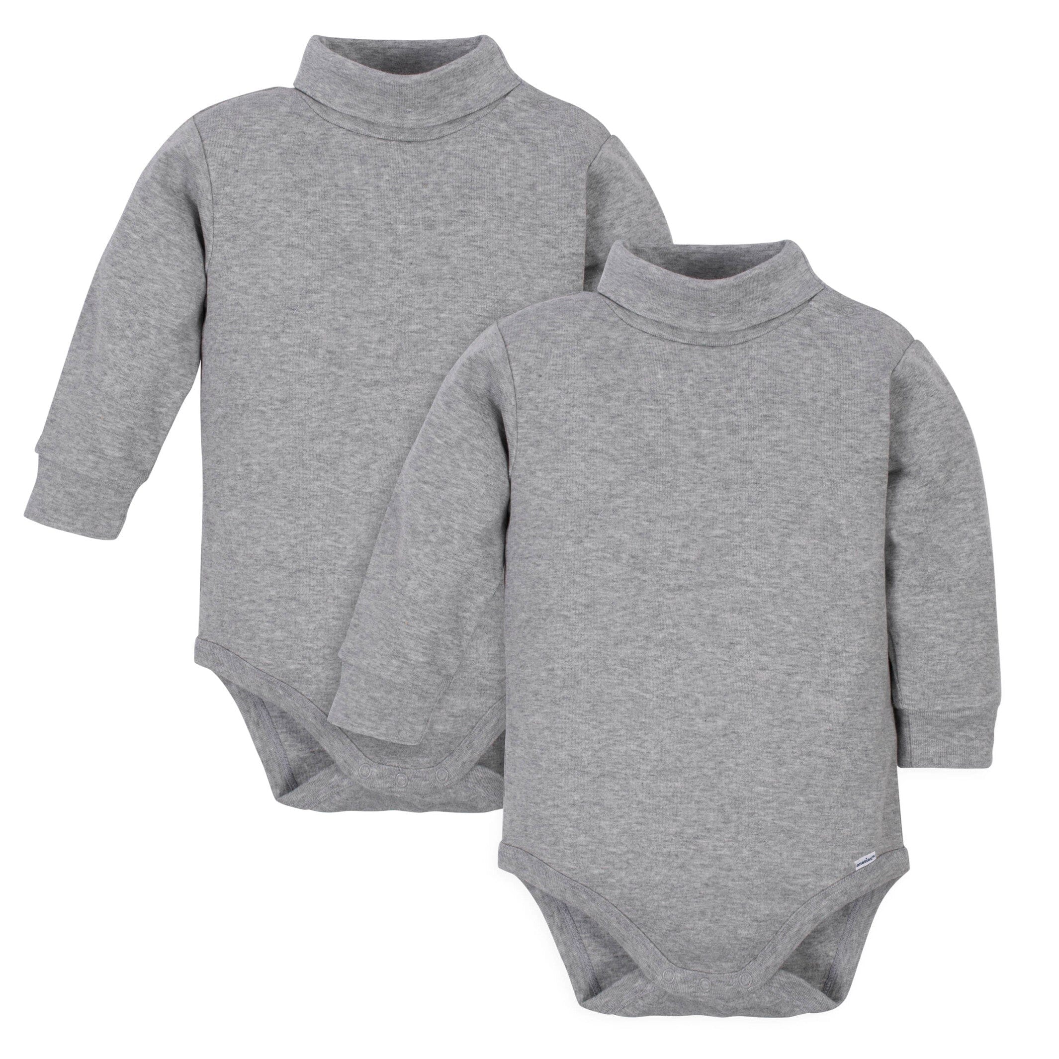 2-Pack Baby & Toddler Neutral Grey Heather Long Sleeve Turtleneck OnesiesĀ® Bodysuits