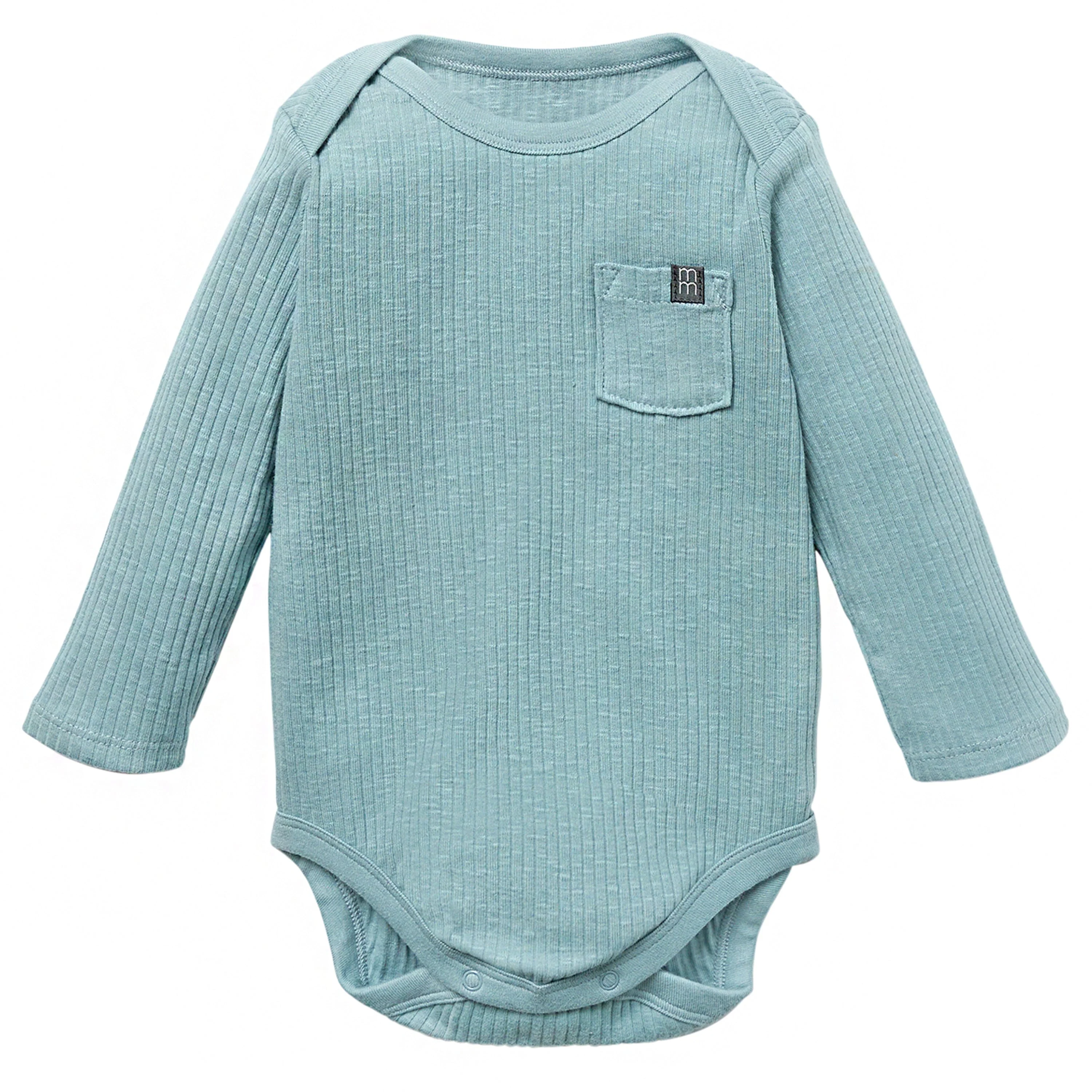 2-Piece Baby Boys Teal Long Sleeve Bodysuit & Striped Leggings Set - Image 2