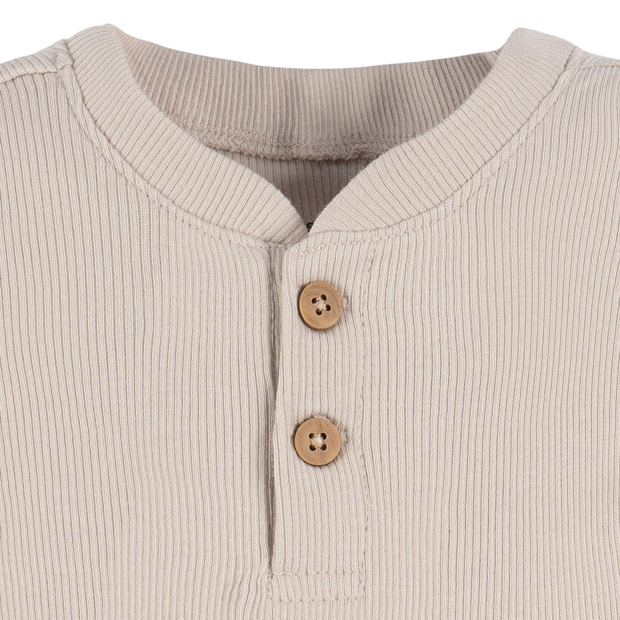 2-Piece Baby Boys Beige Bodysuit and Shorts Set - Image 3