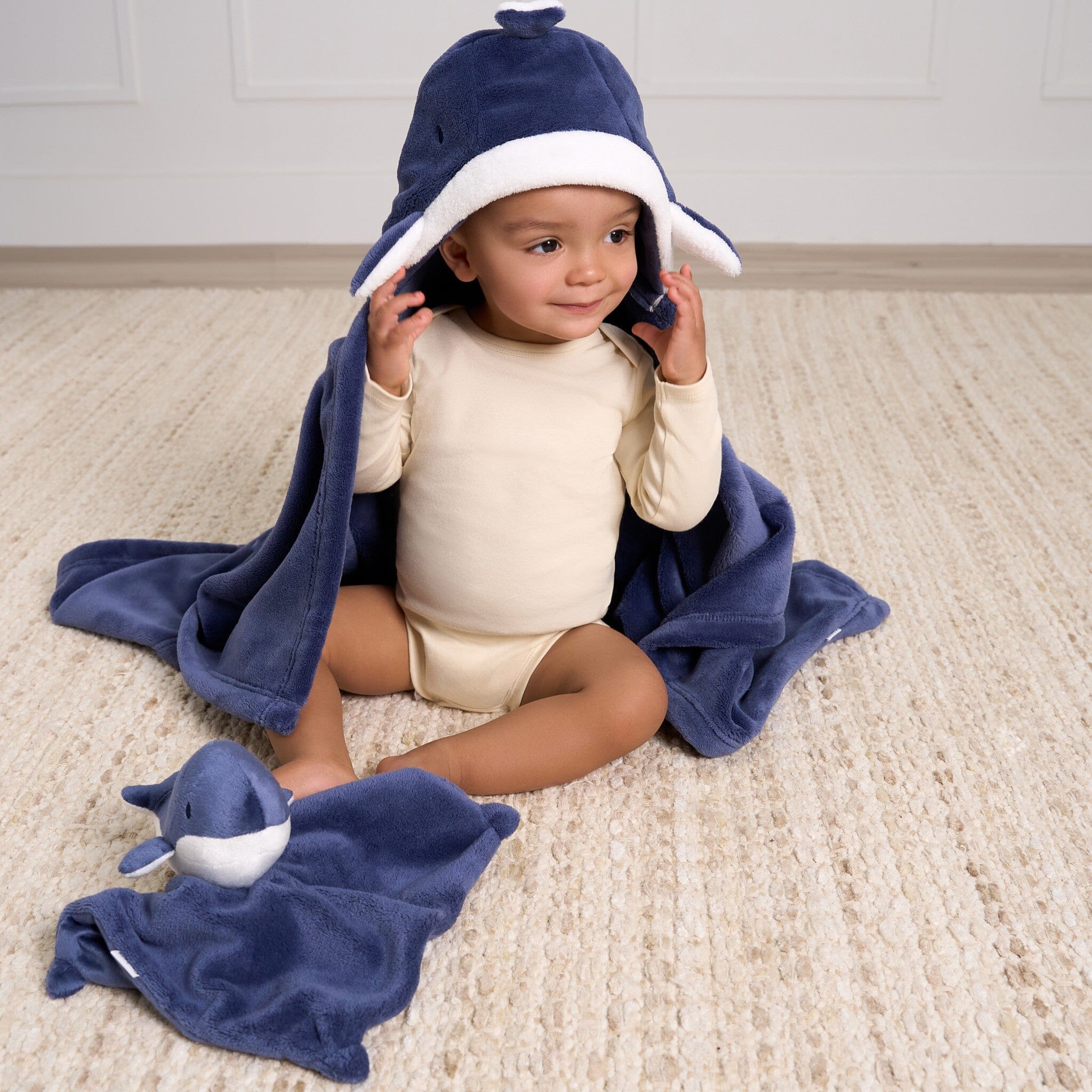2-Pack Baby Boys Whale Hooded Wearable Blanket & Security Blanket Set - Image 2