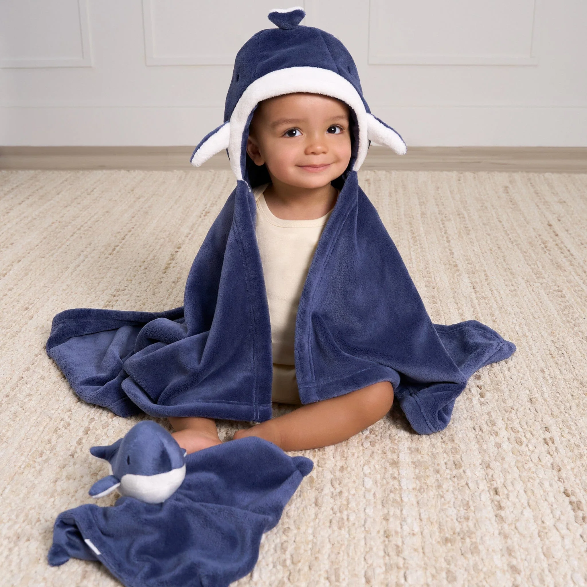 2-Pack Baby Boys Whale Hooded Wearable Blanket & Security Blanket Set - Image 3