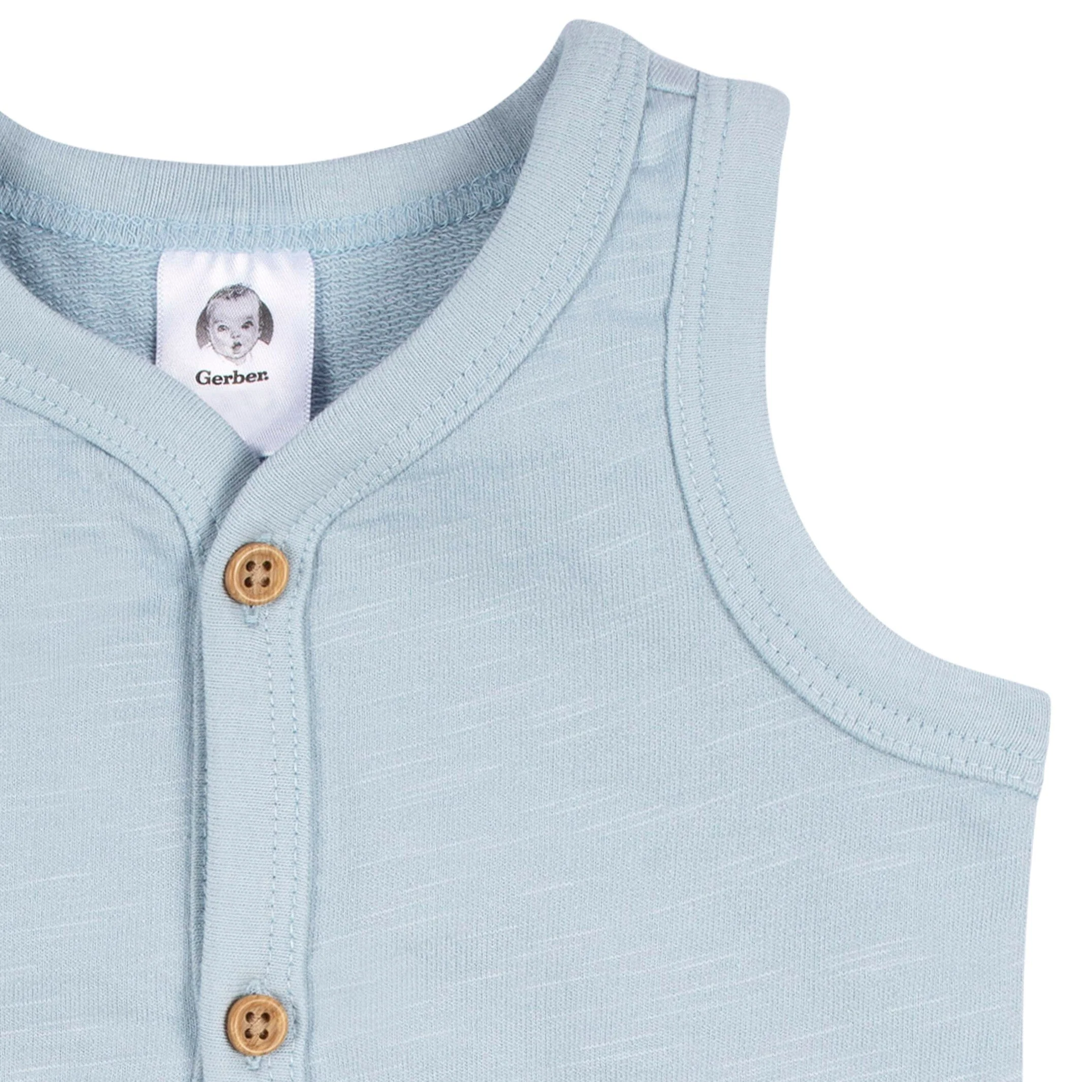 2-Pack Baby Boys Dark Gray Tie Dye & Blue Heather Short Leg Sleeveless Romper, 0-3M - Image 5