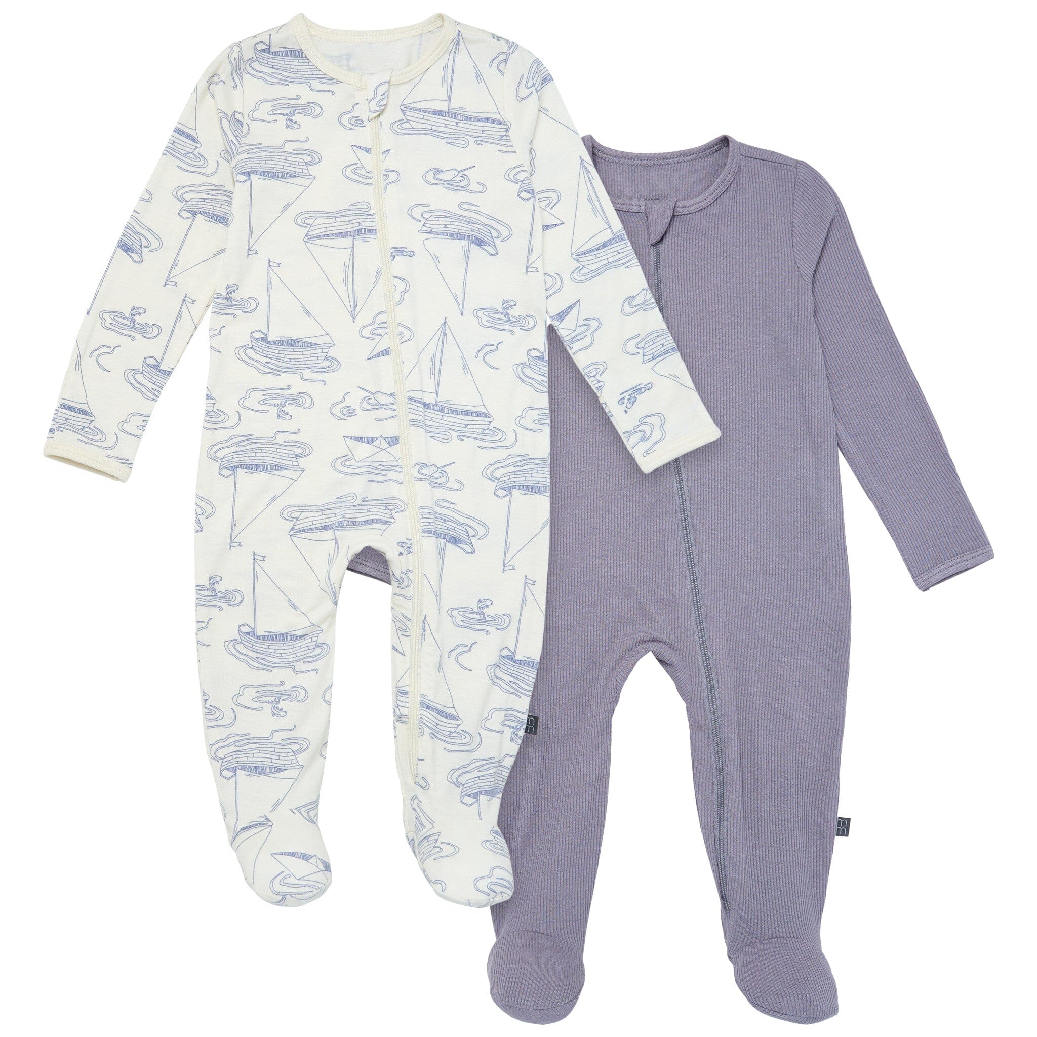 2-Pack Baby Boys Ivory Sailboat Sleep 'N Plays With Mitten Cuffs
