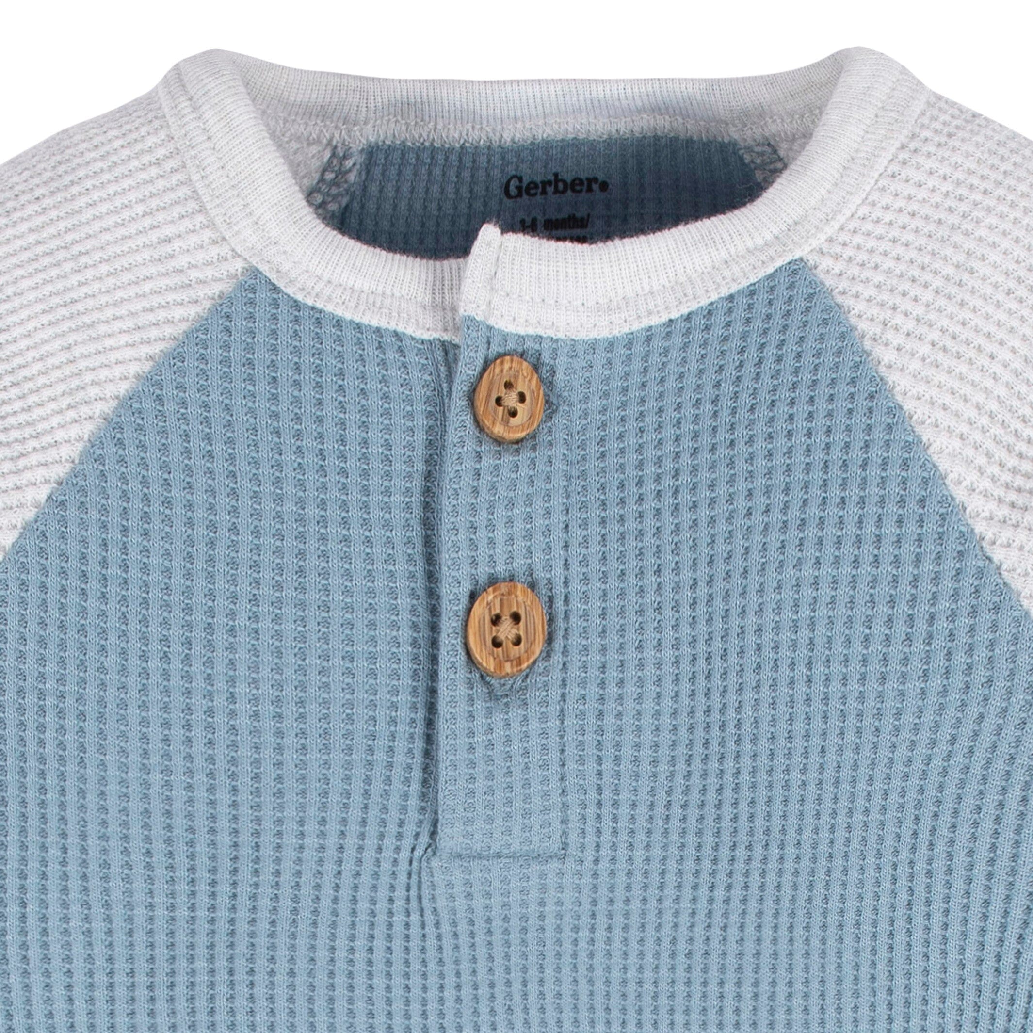2-Pack Baby Boys Navy & Light Blue Long Sleeve Henley Onesies® Bodysuits - Image 3