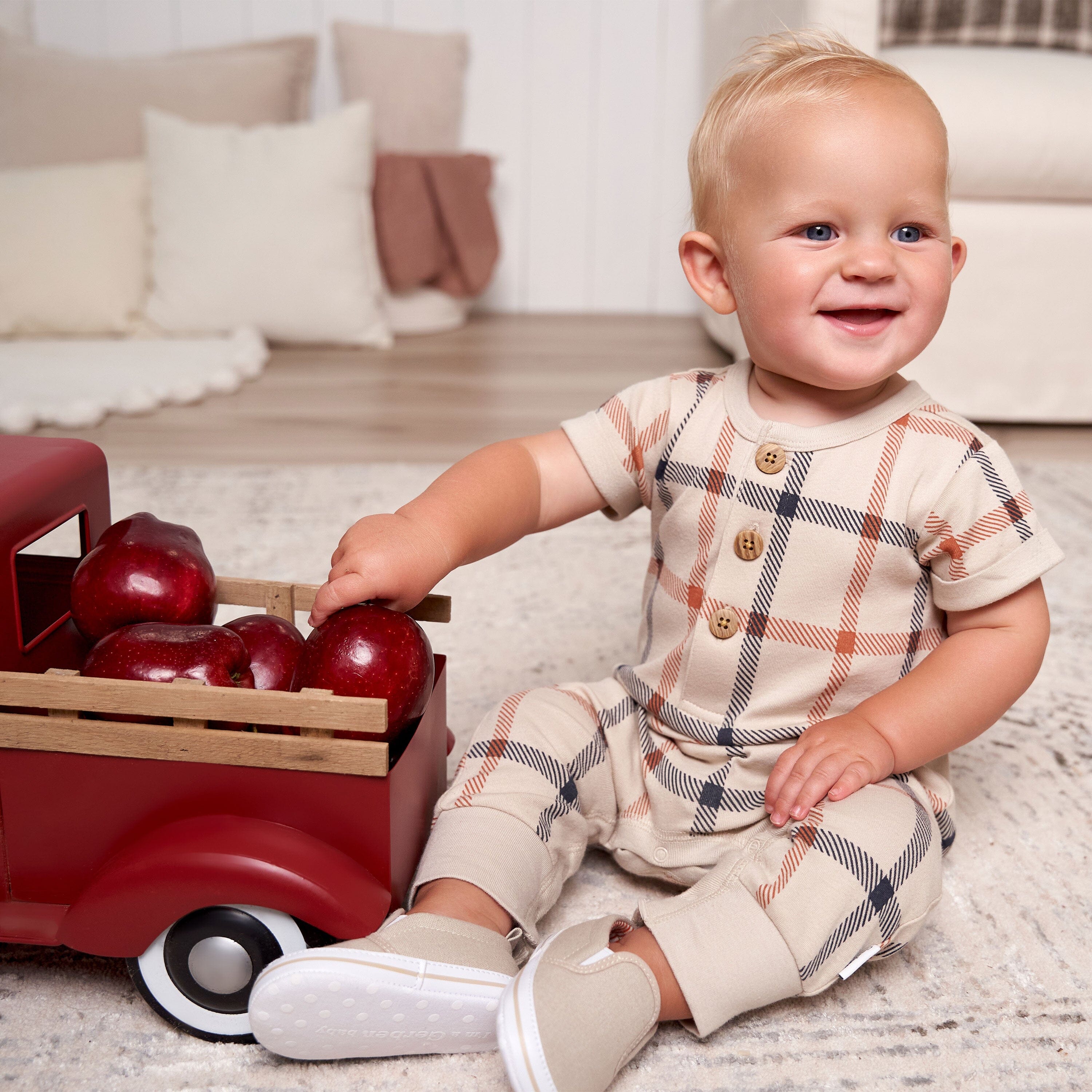 2-Pack Baby Boys Plaid & Navy Rompers - Image 2