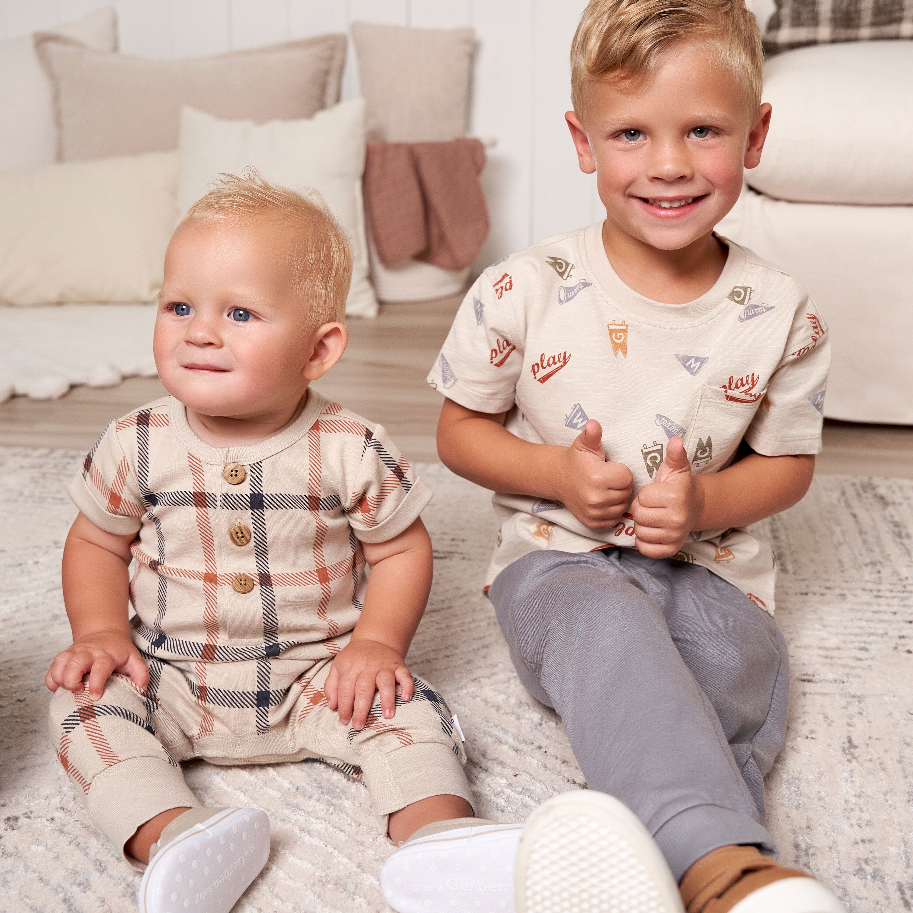 2-Pack Baby Boys Plaid & Navy Rompers - Image 3
