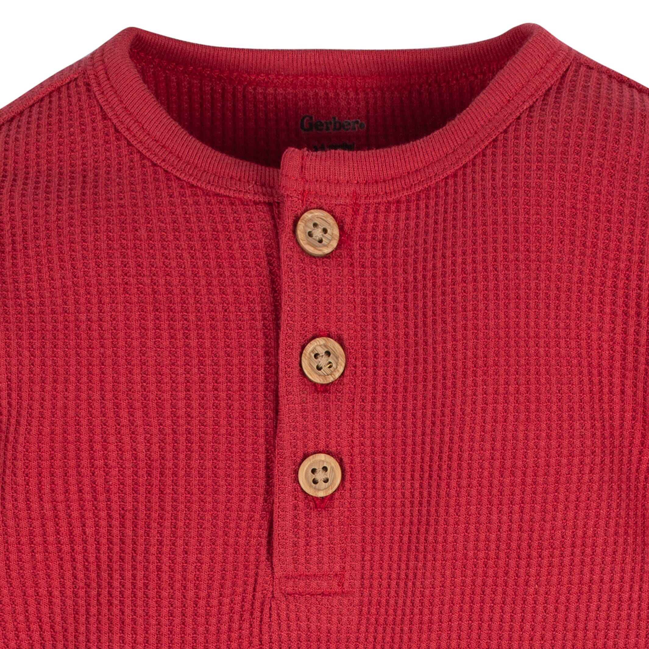 2-Pack Baby Boys Red & Heather Gray Long Sleeve Henley Onesies® Bodysuits - Image 7