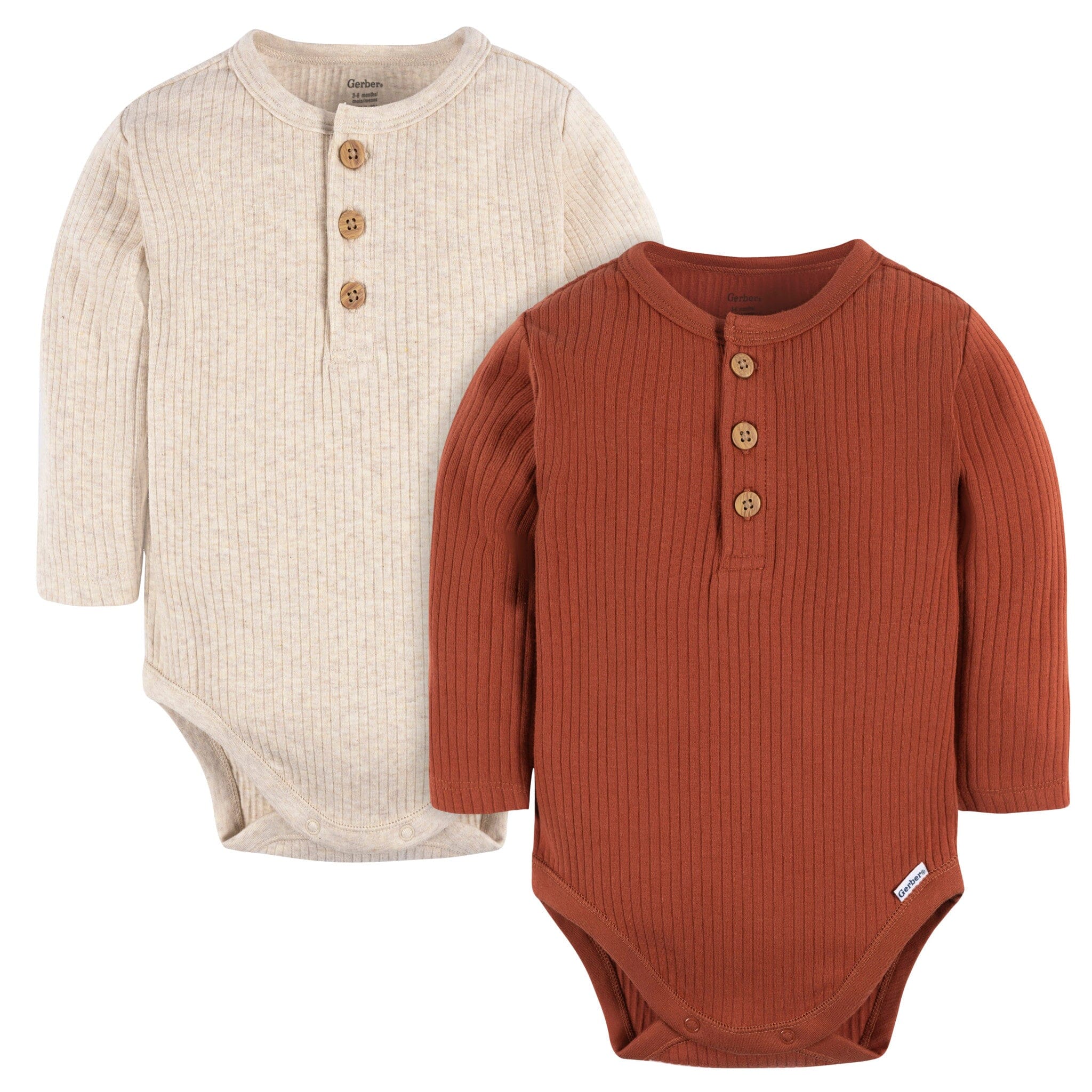 2-Pack Baby Boys Rust & Oatmeal Henley Onesies® Bodysuits