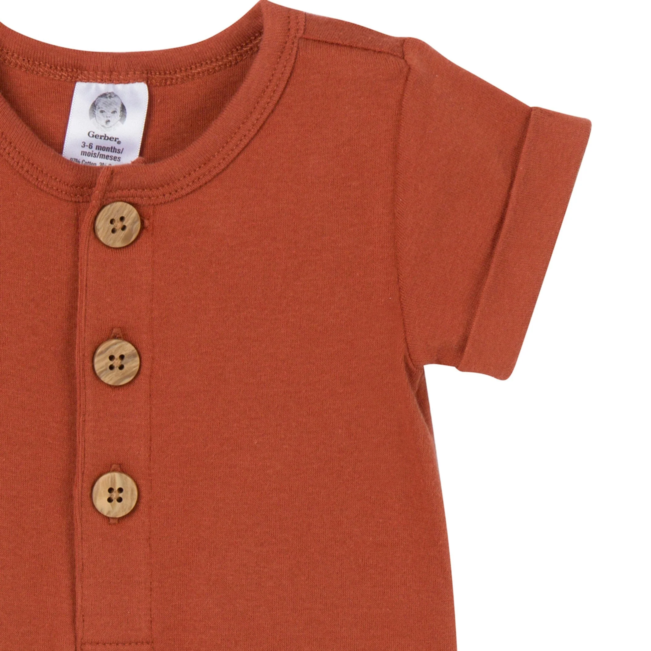 2-Pack Baby Boys Rust & Olive Rompers - Image 6