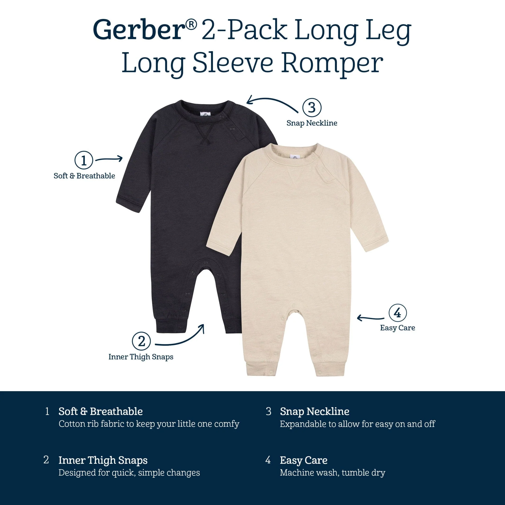 2-Pack Baby Boys Tan & Dark Gray Raglan Sleeve Romper - Image 10