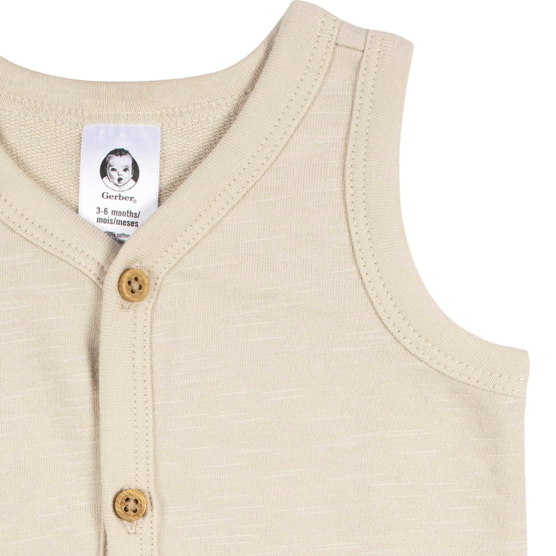 2-Pack Baby Boys Tan & Dark Gray Short Leg Sleeveless Romper, 24M - Image 3