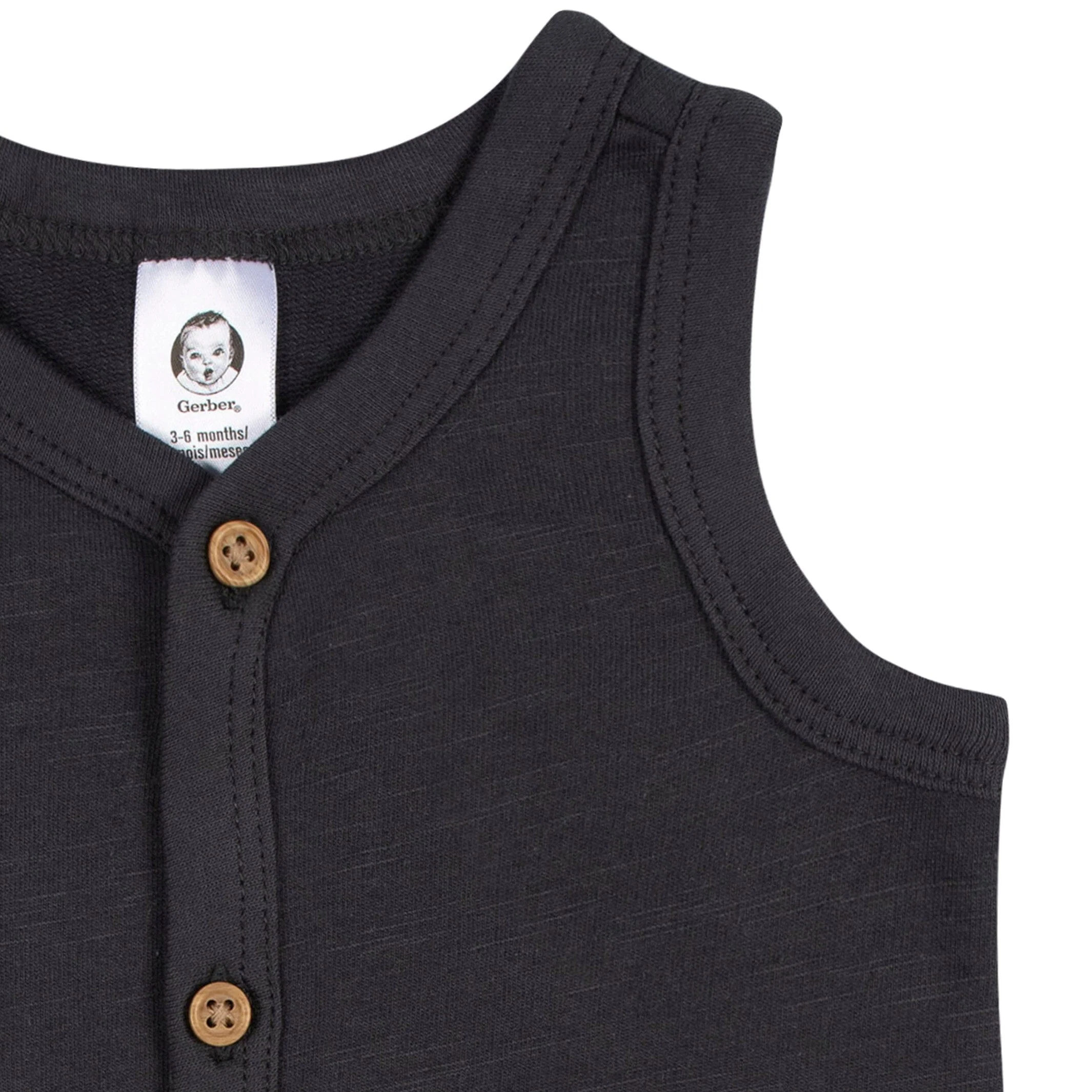 2-Pack Baby Boys Tan & Dark Gray Short Leg Sleeveless Romper, 24M - Image 5