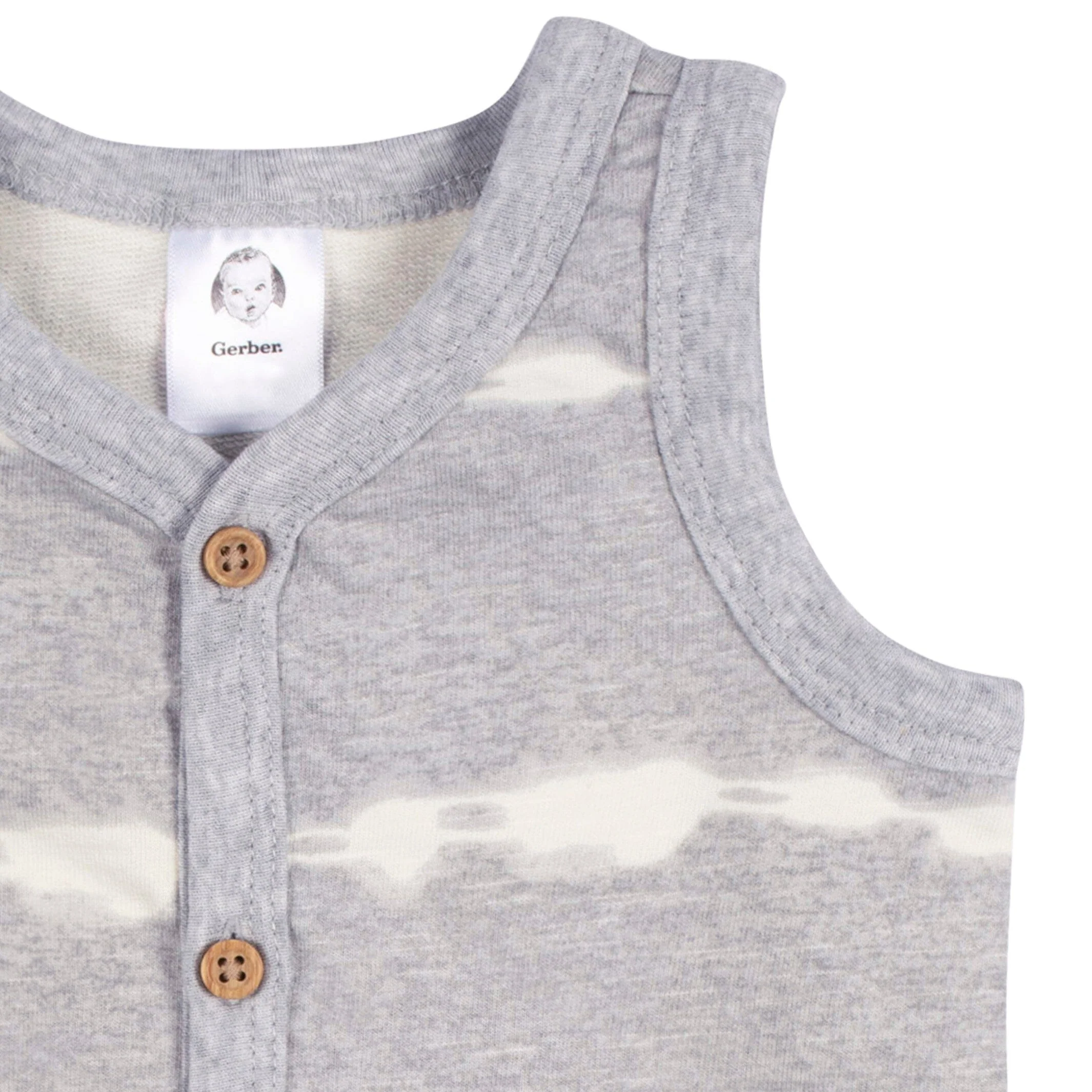 2-Pack Baby Boys Heather Gray Tie Dye & Striped Short Leg Sleeveless Romper - Image 5