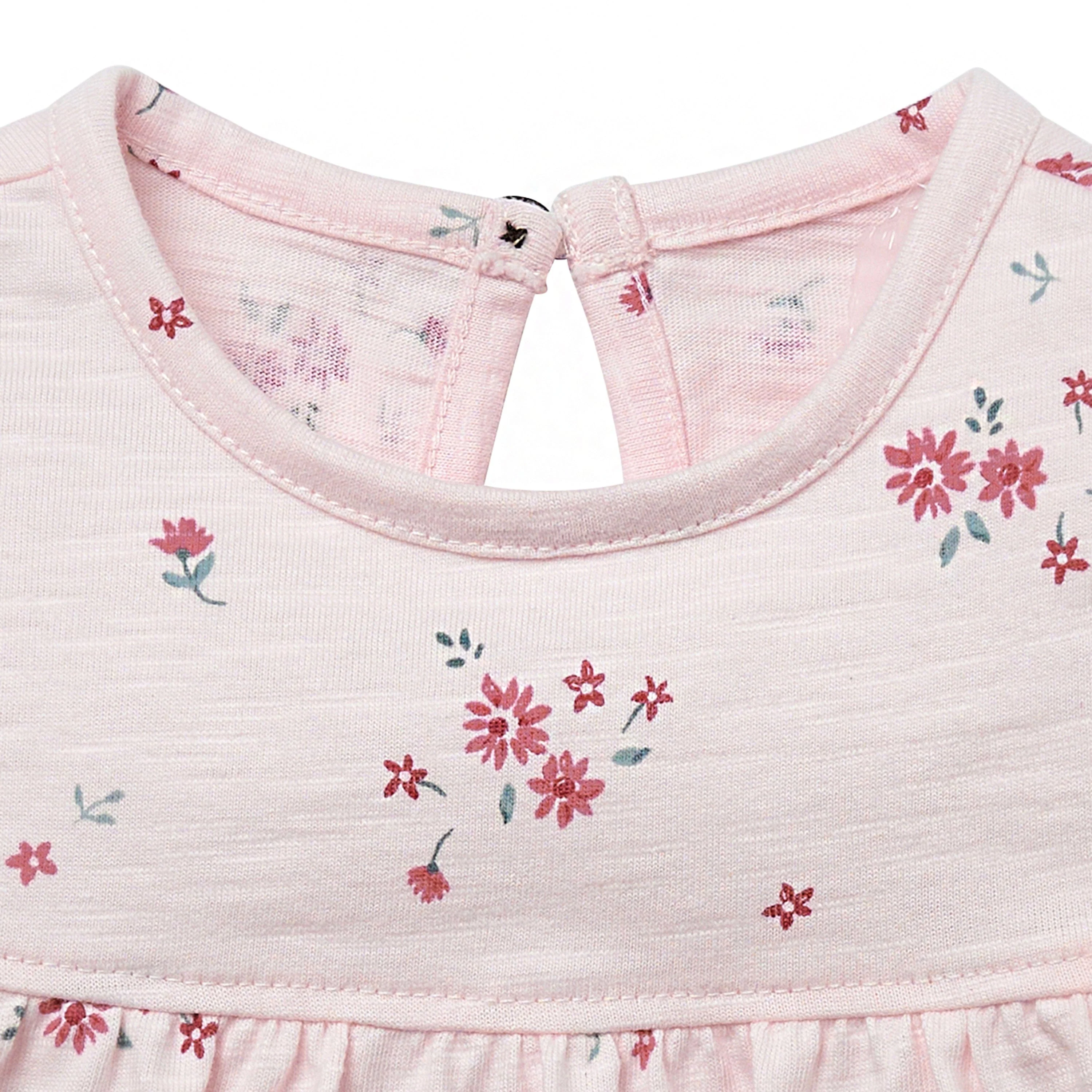 2-Piece Baby Girls Light Pink Floral Ruffled Sleeve Top & Cuffed Shorts Set - Image 5