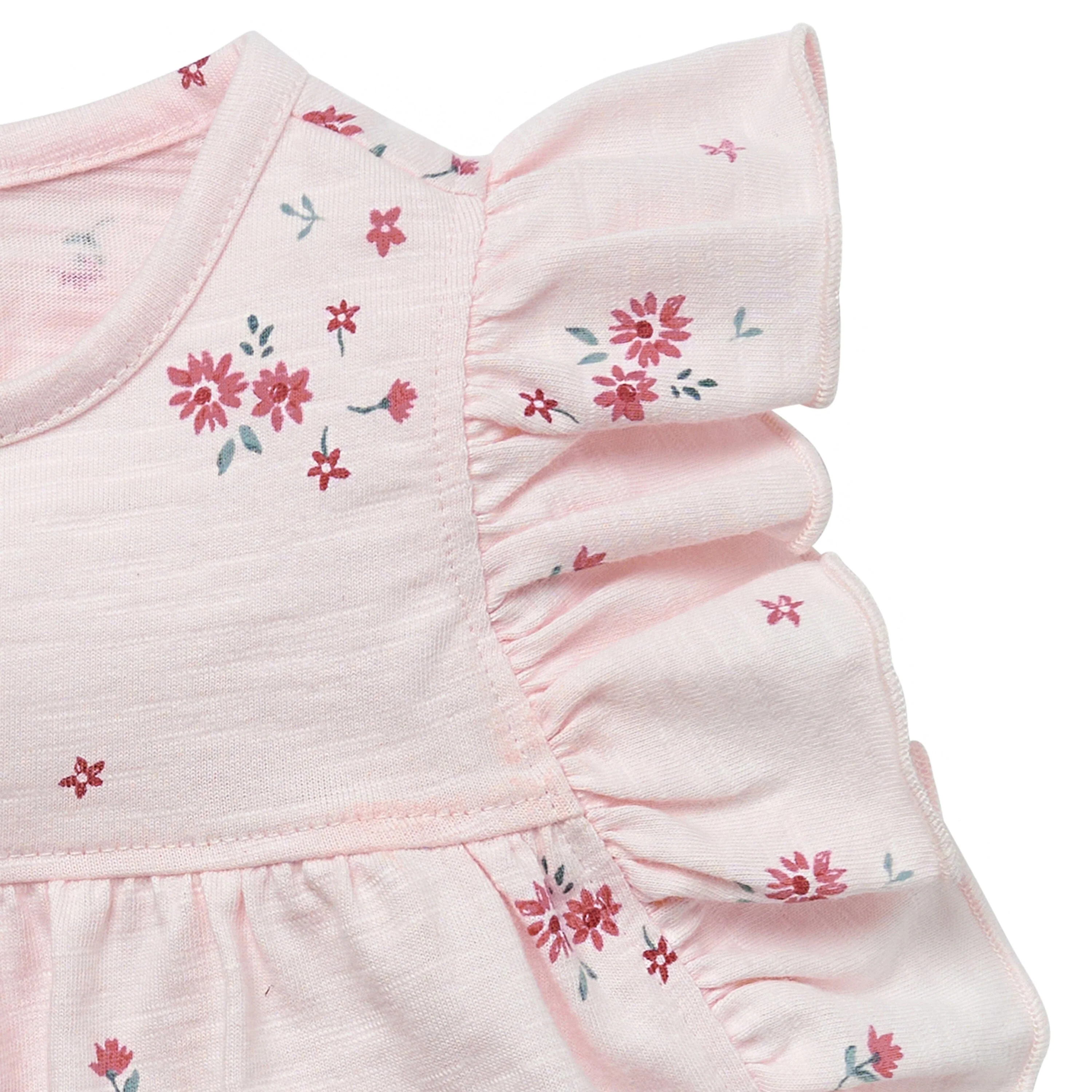 2-Piece Baby Girls Light Pink Floral Ruffled Sleeve Top & Cuffed Shorts Set - Image 6