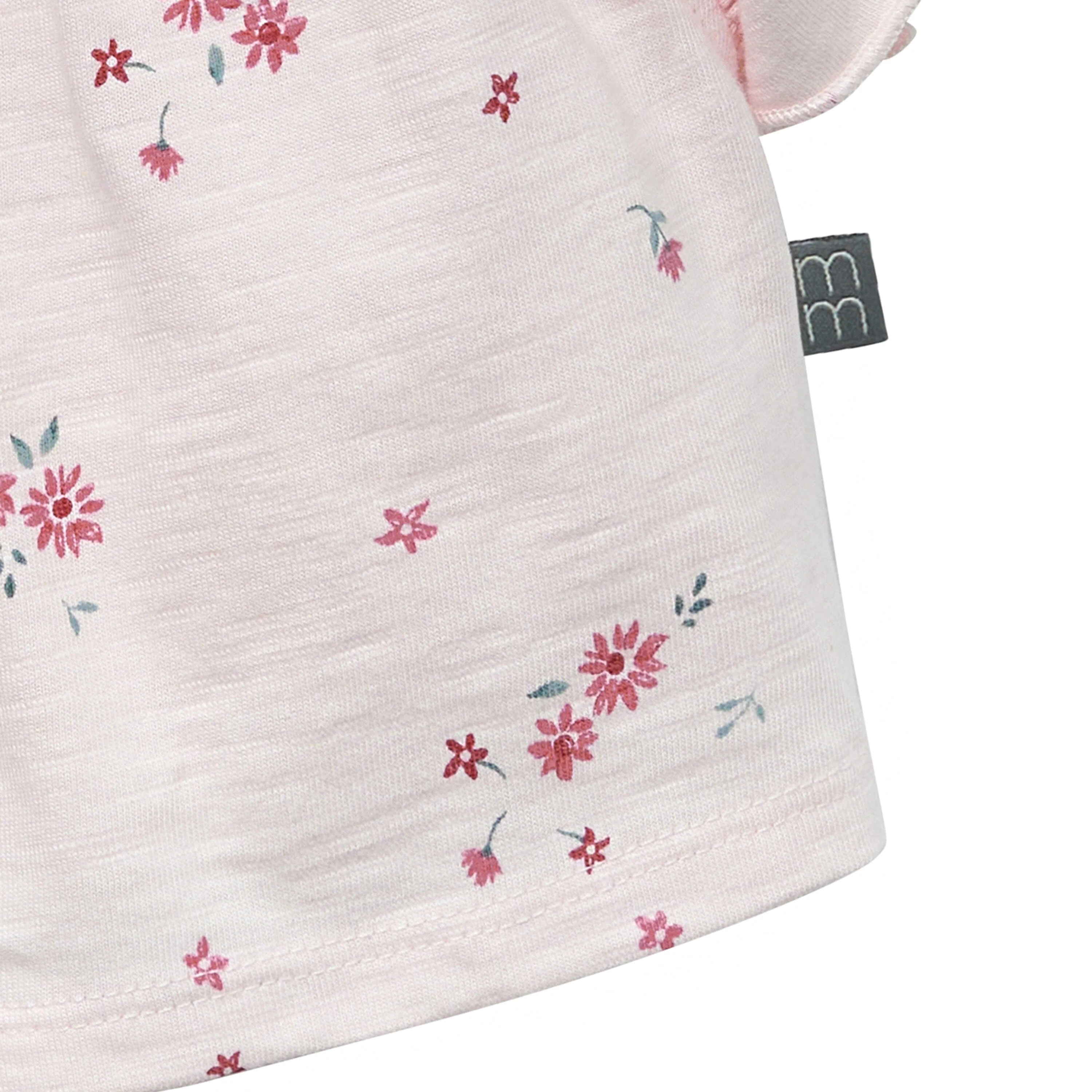 2-Piece Baby Girls Light Pink Floral Ruffled Sleeve Top & Cuffed Shorts Set - Image 8