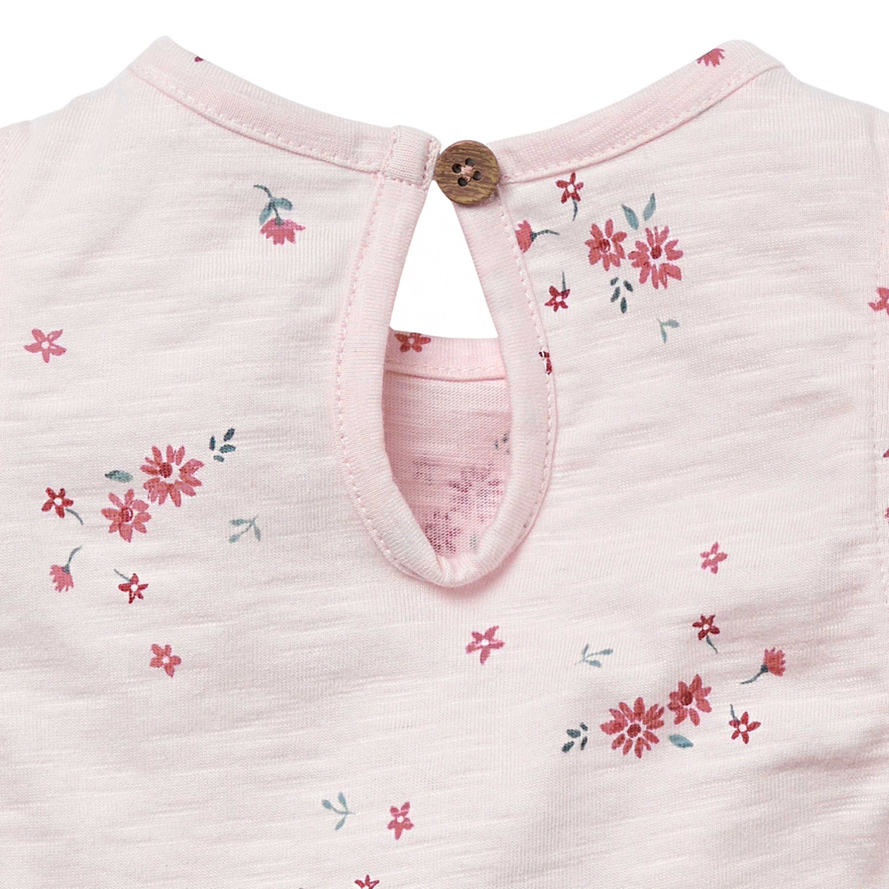 2-Piece Baby Girls Light Pink Floral Ruffled Sleeve Top & Cuffed Shorts Set - Image 9