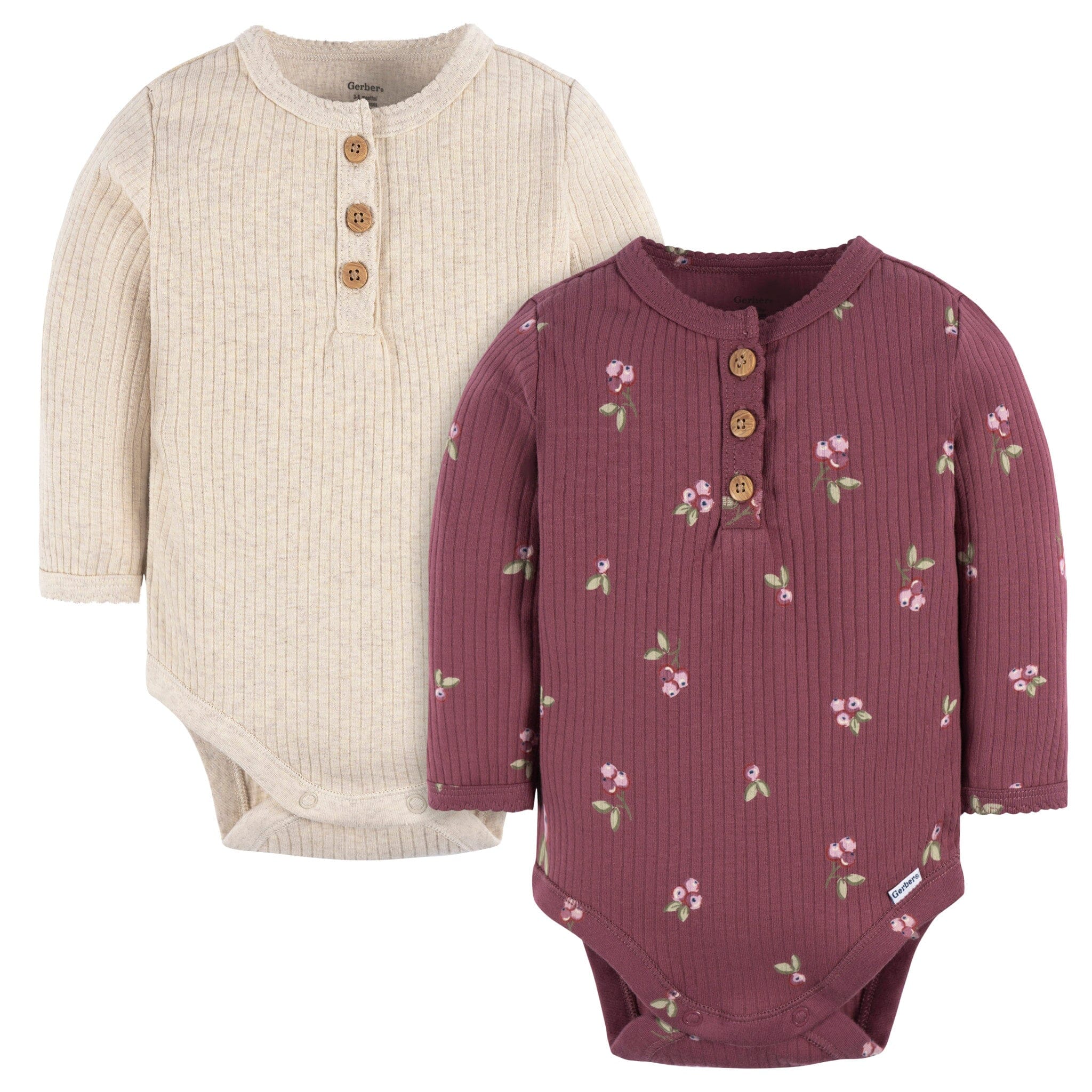 2-Pack Baby Girls Berries Henley Onesies® Bodysuits