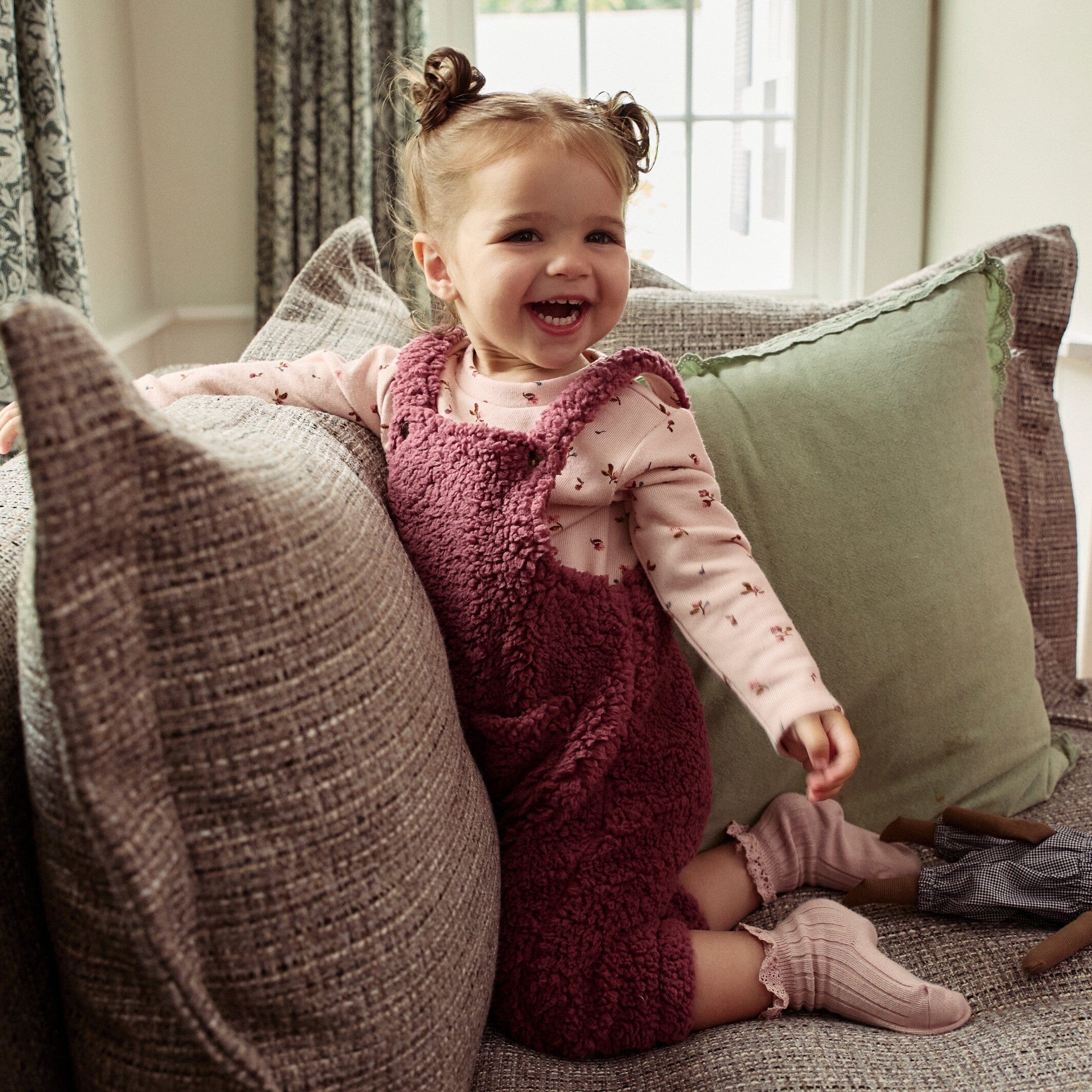 2-Piece Baby Girls Dark Rose Microplush Overalls - Image 2