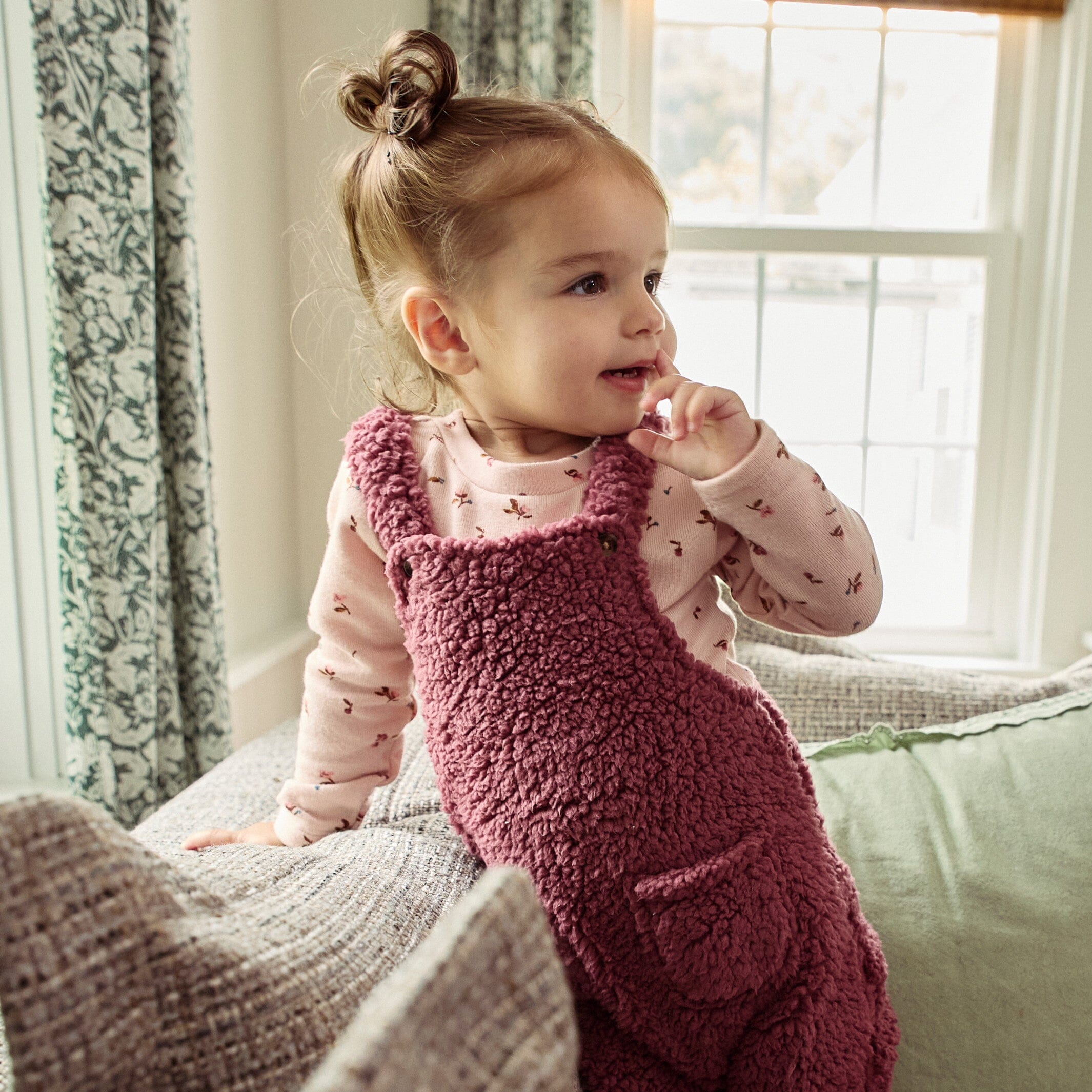 2-Piece Baby Girls Dark Rose Microplush Overalls - Image 3