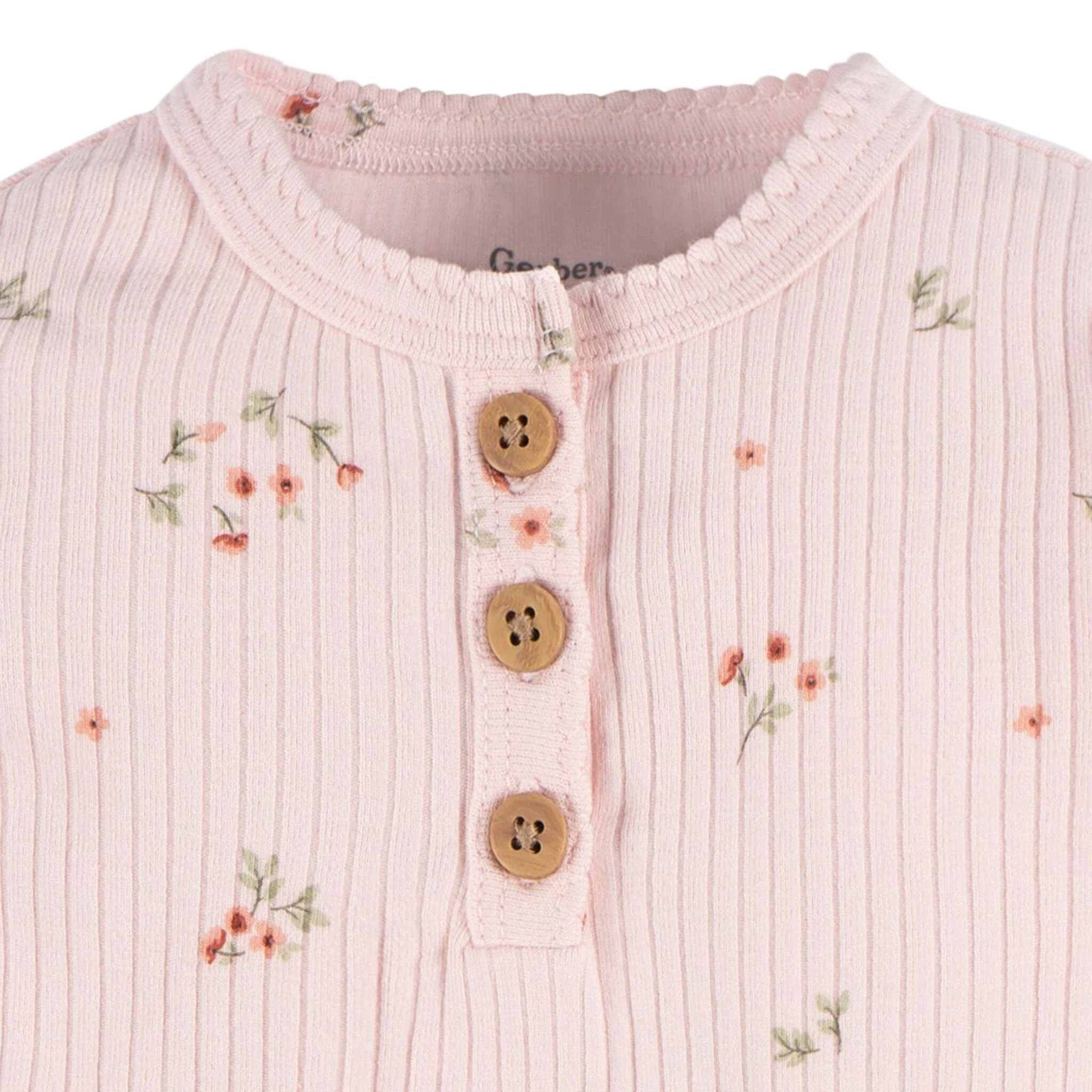 2-Pack Baby Girls Floral Henley Onesies® Bodysuits - Image 3