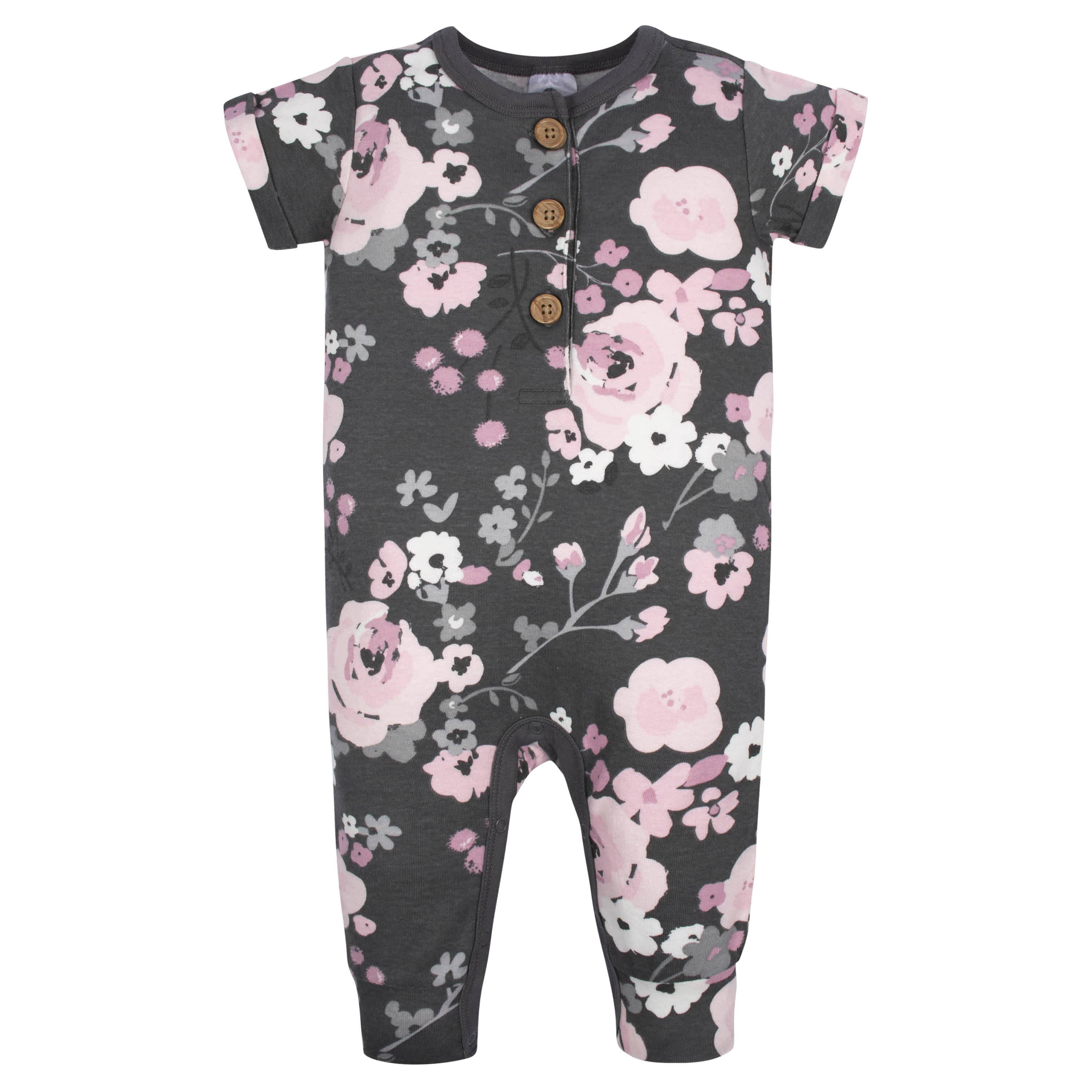 2-Pack Baby Girls Floral & Daisies Short Sleeve Rompers - Image 2