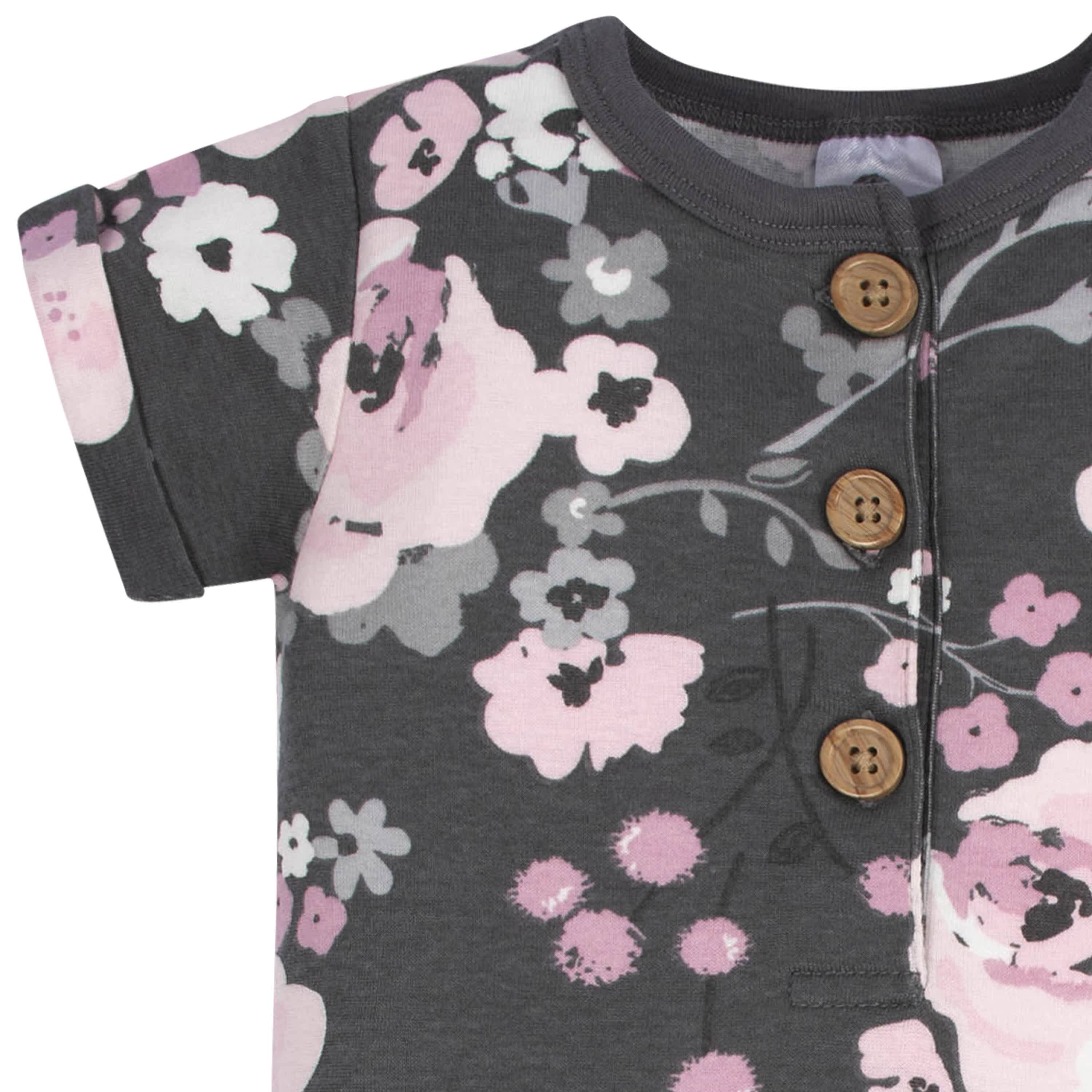 2-Pack Baby Girls Floral & Daisies Short Sleeve Rompers - Image 3