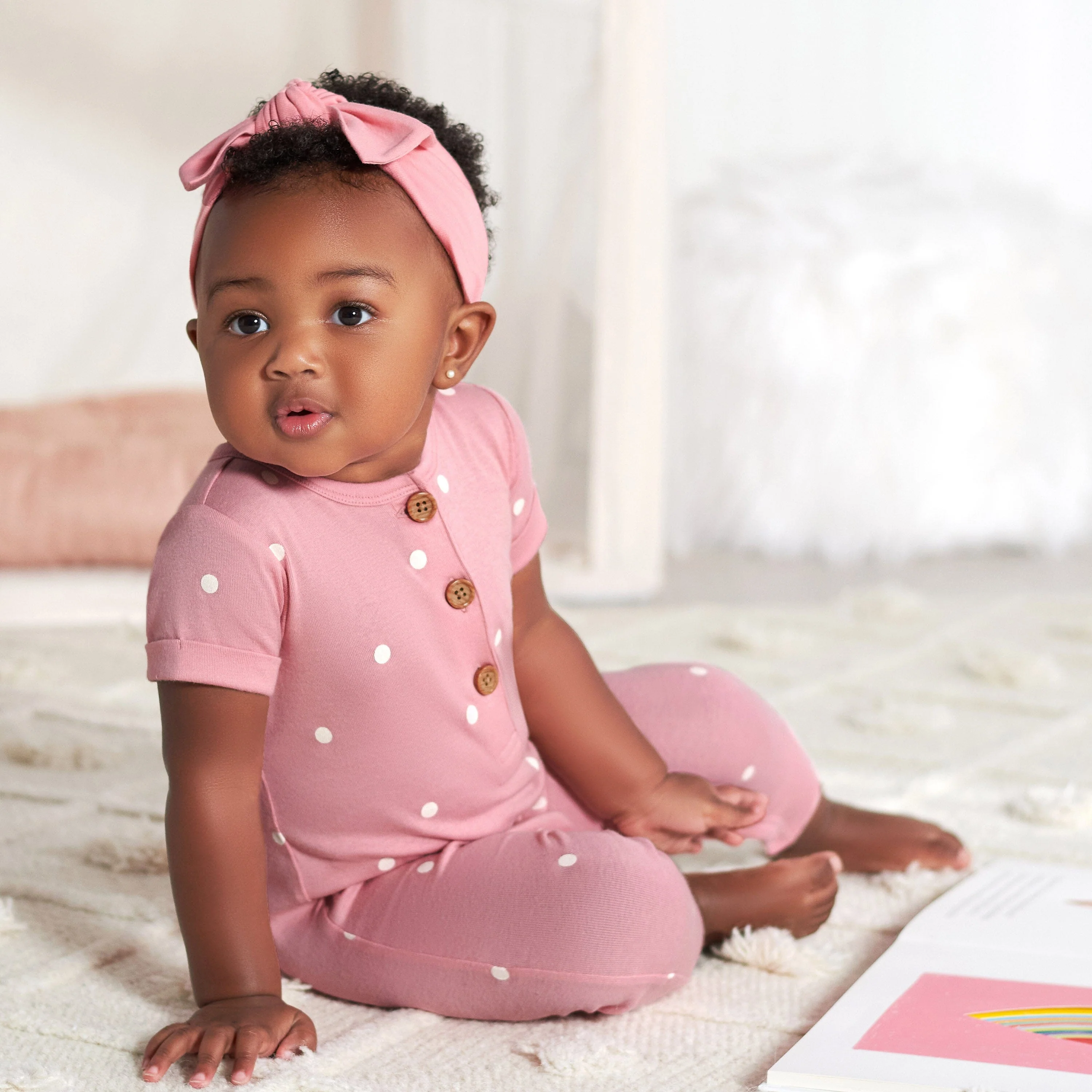 2-Pack Baby Girls Floral & Dots Short Sleeve Rompers - Image 2
