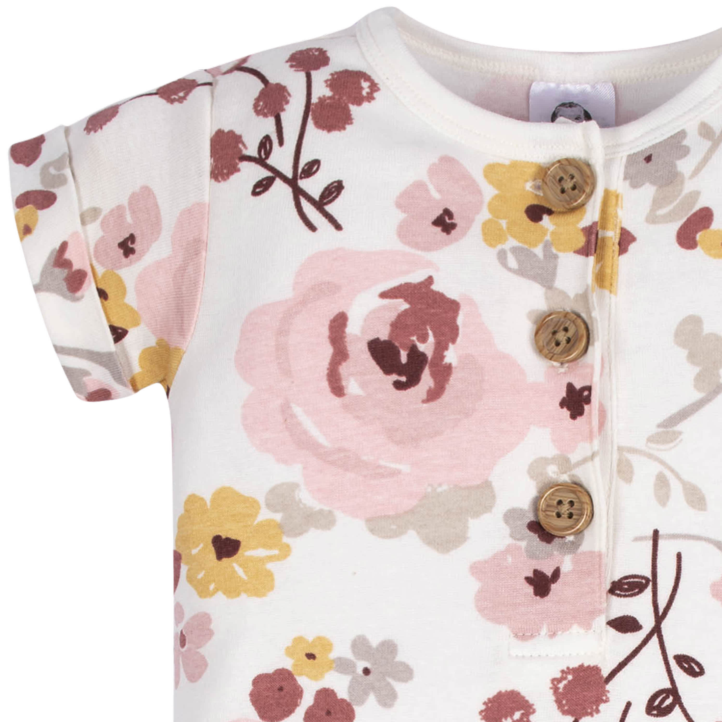2-Pack Baby Girls Floral & Dots Short Sleeve Rompers - Image 5