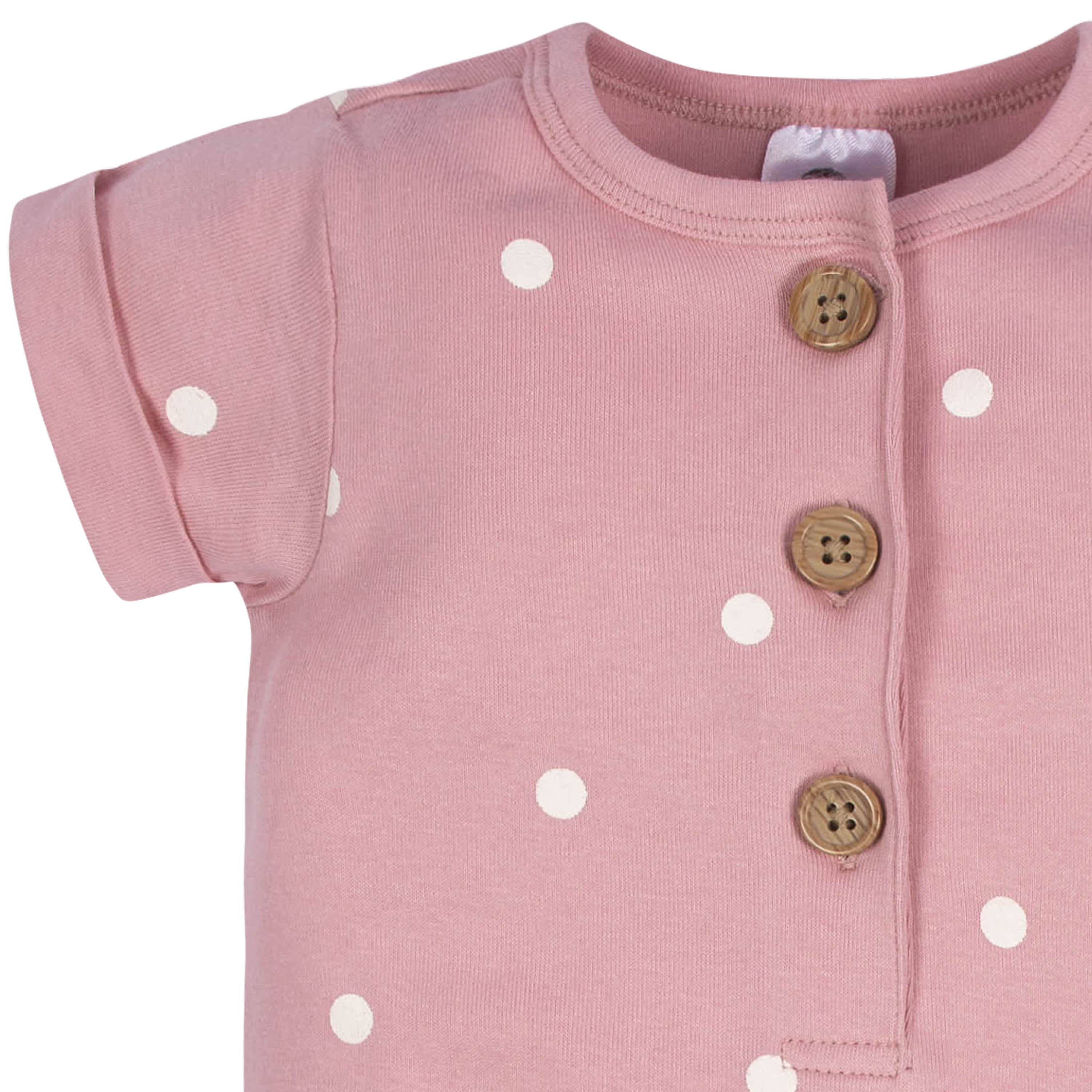 2-Pack Baby Girls Floral & Dots Short Sleeve Rompers - Image 7