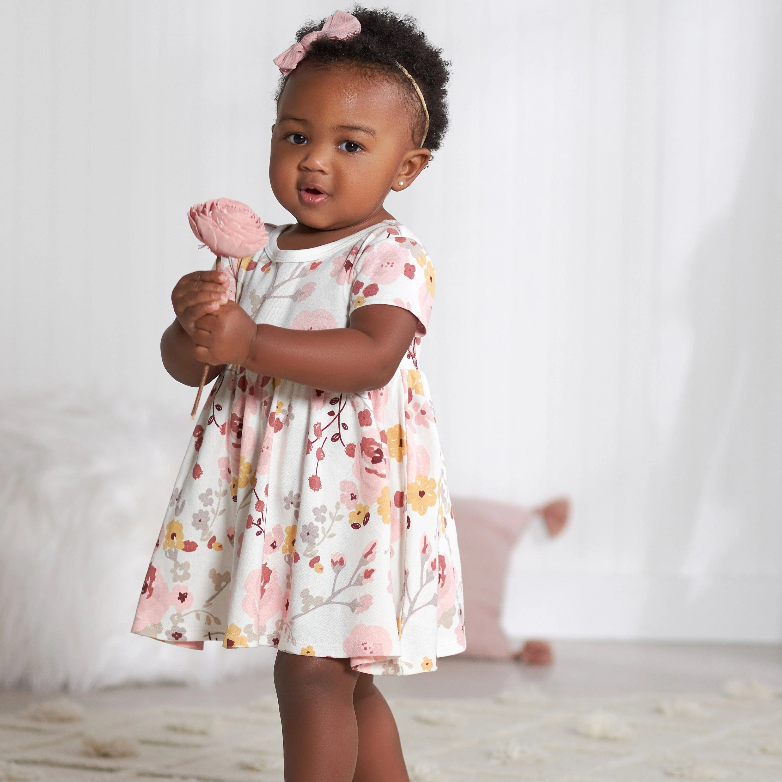 2-Pack Baby Girls Pink Floral Short Sleeve Dresses - Image 2