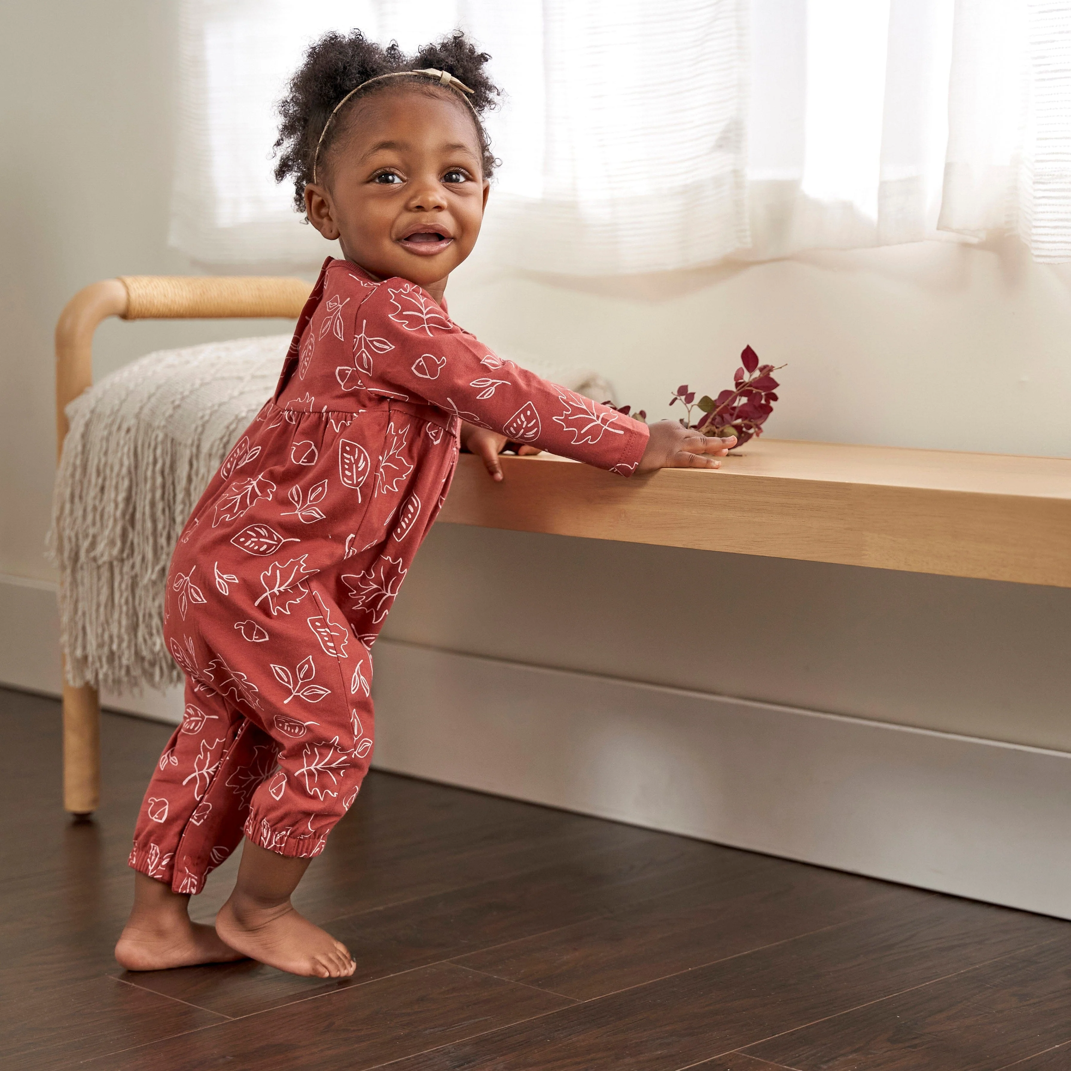 2-Pack Baby Girls Pink Leaves Rompers - Image 2