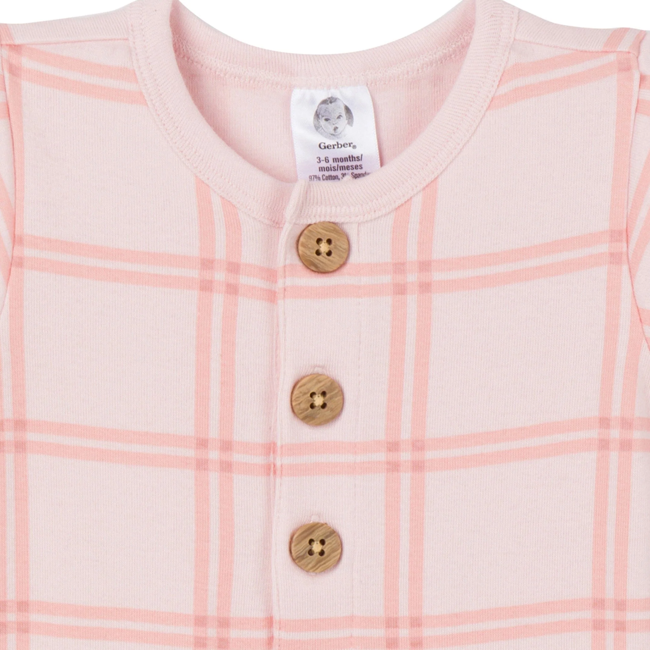 2-Pack Baby Girls Pink Plaid & Green Rompers - Image 6