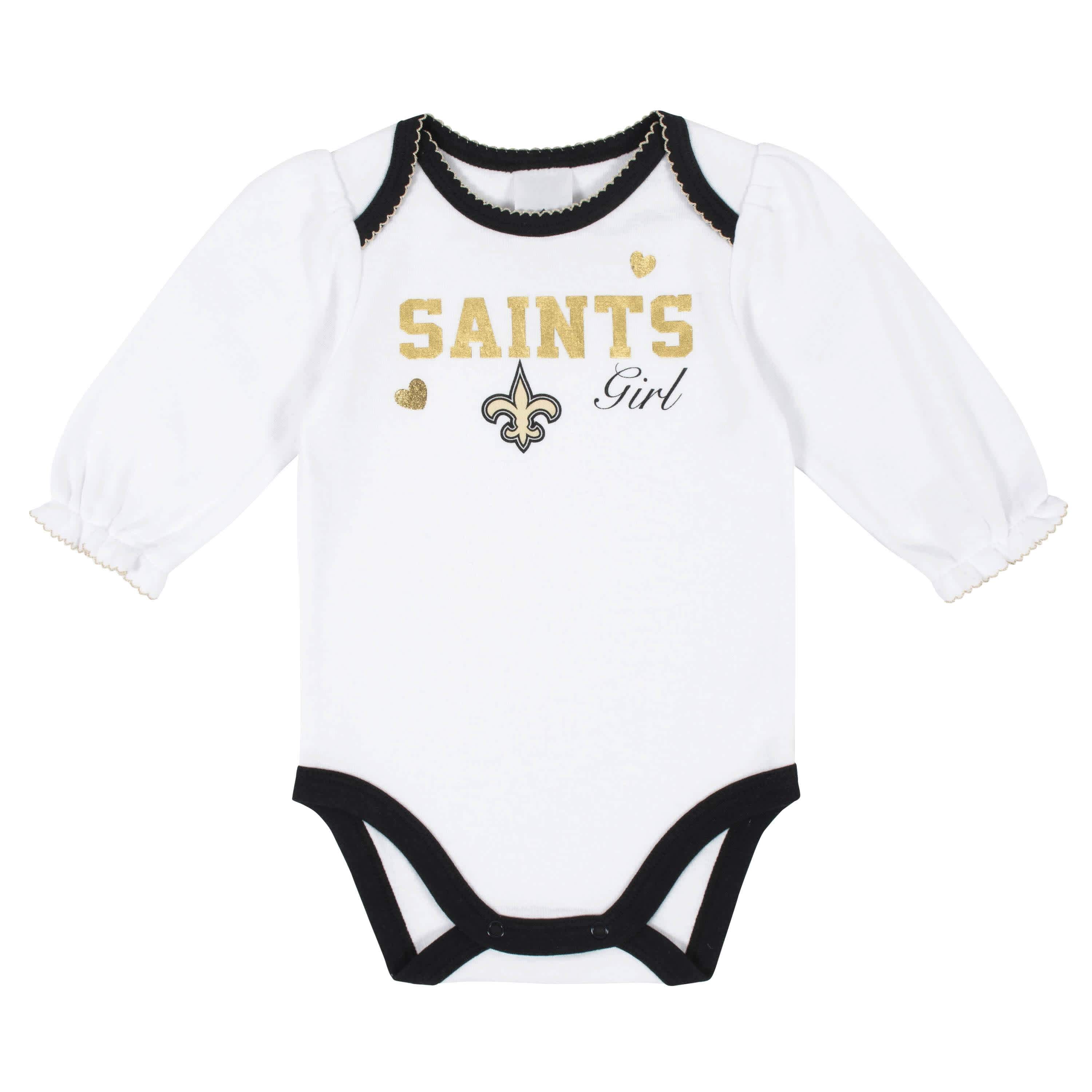 New Orleans Saints Baby Girls Long Sleeve Bodysuits - Image 3