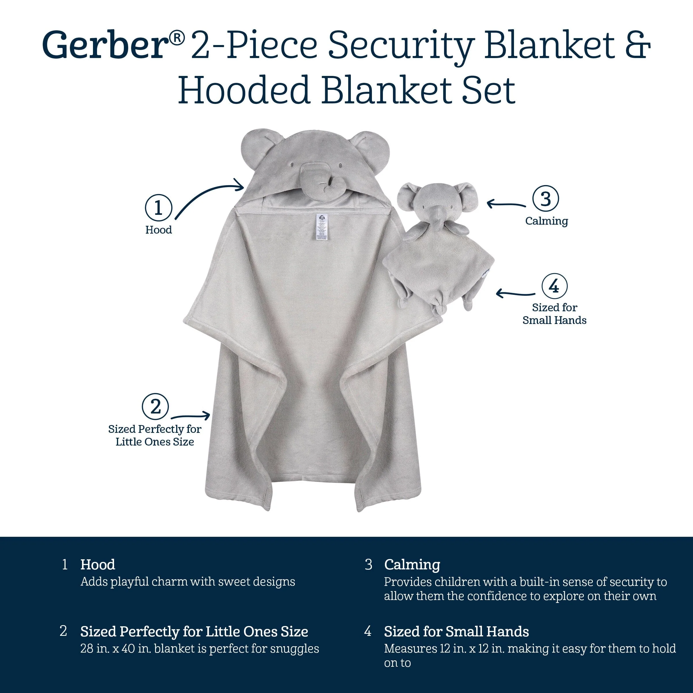 Embroidered 2-Piece Elephant Hooded Wearable Blanket & Security Blanket Set - Image 10