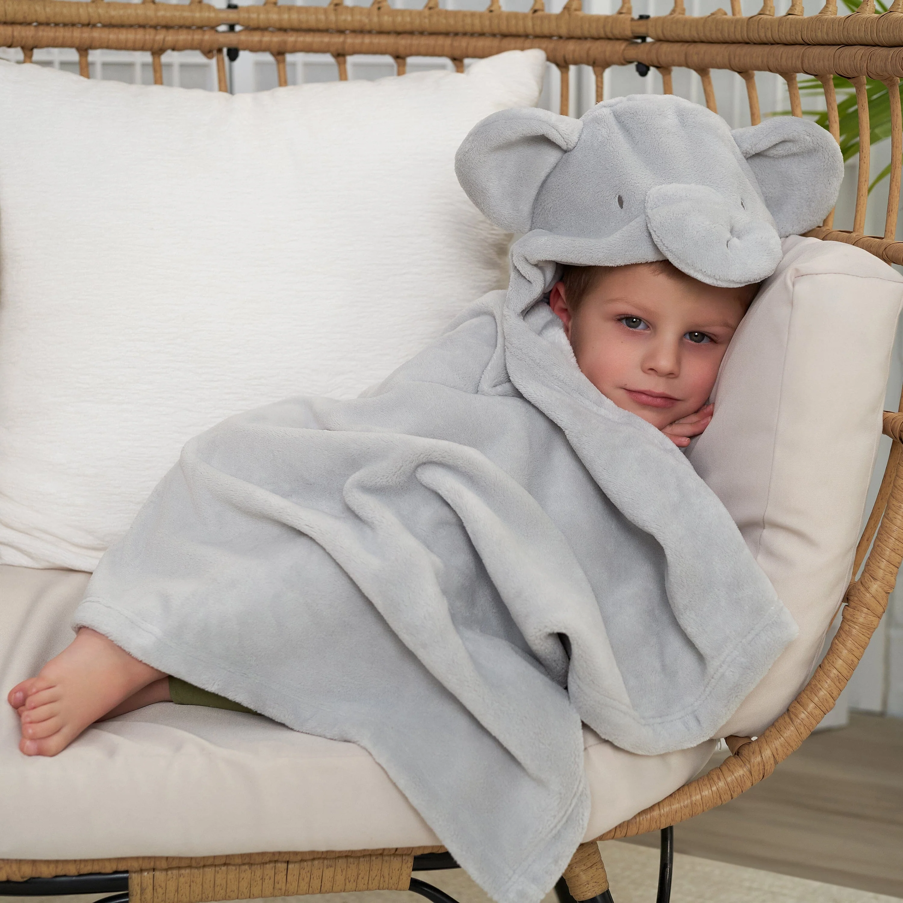 Embroidered 2-Piece Elephant Hooded Wearable Blanket & Security Blanket Set - Image 3