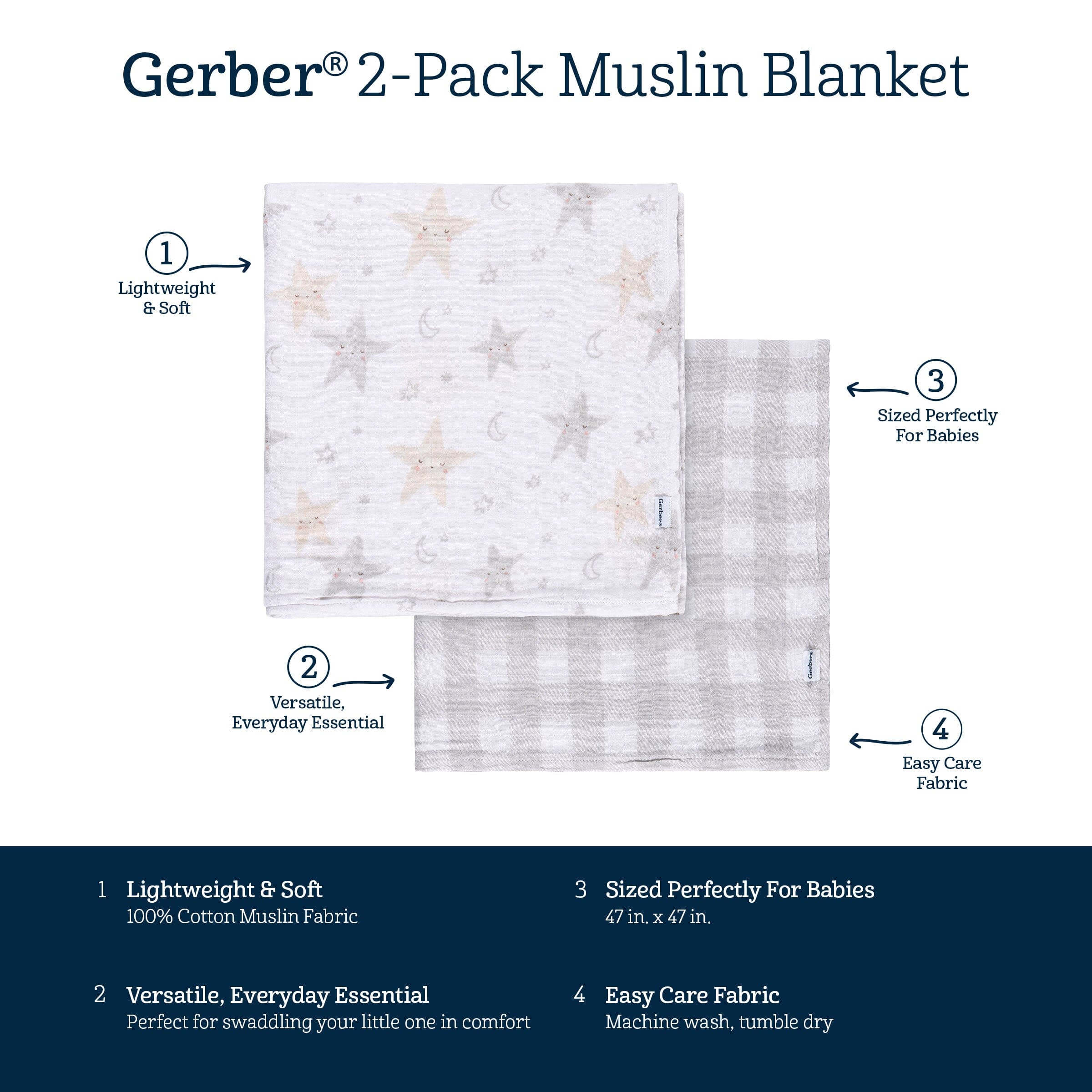 2-Pack Baby Neutral Celestial Muslin Blankets - Image 6