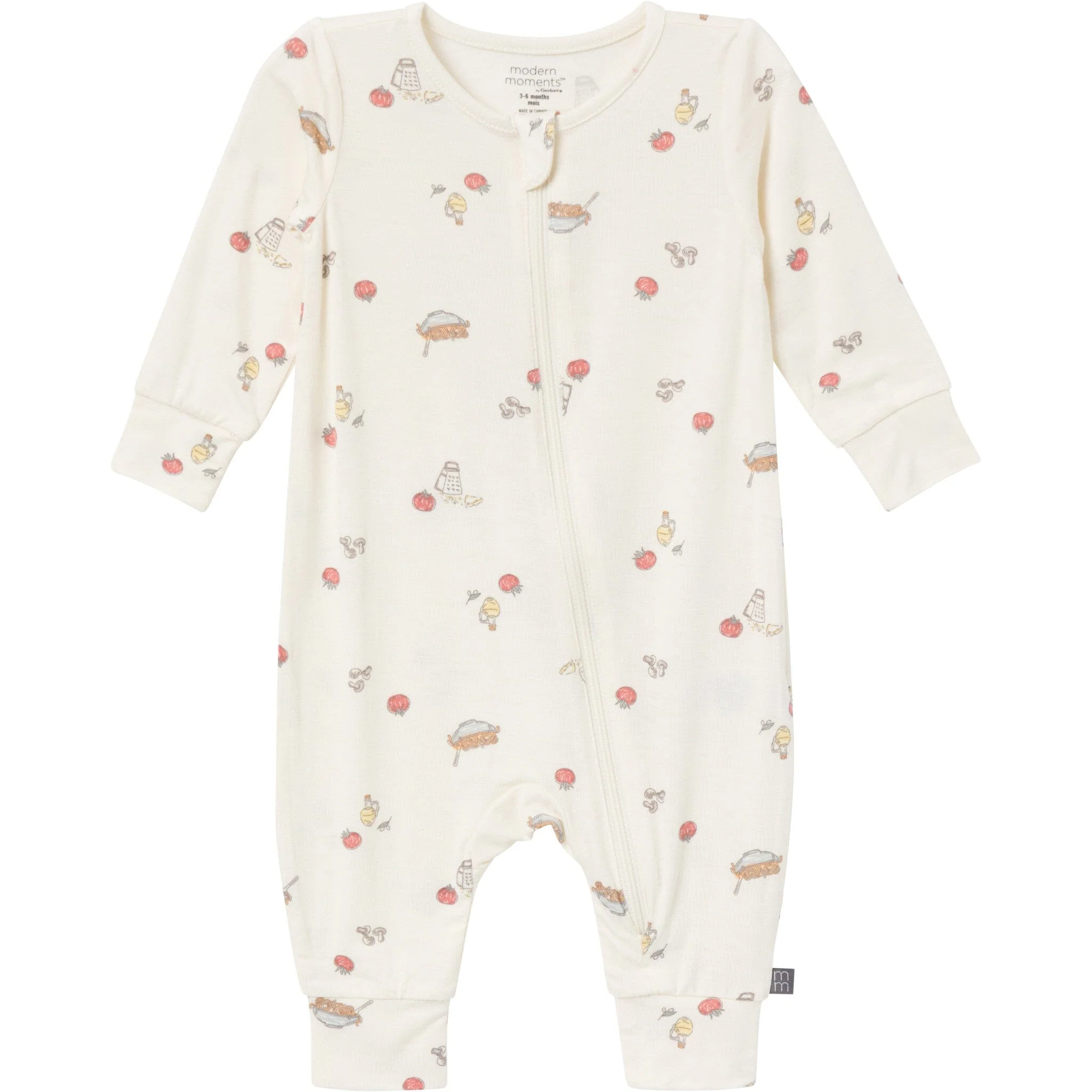 2-Pack Baby Neutral Pasta Dinner Zip Front Viscose Rompers - Image 2