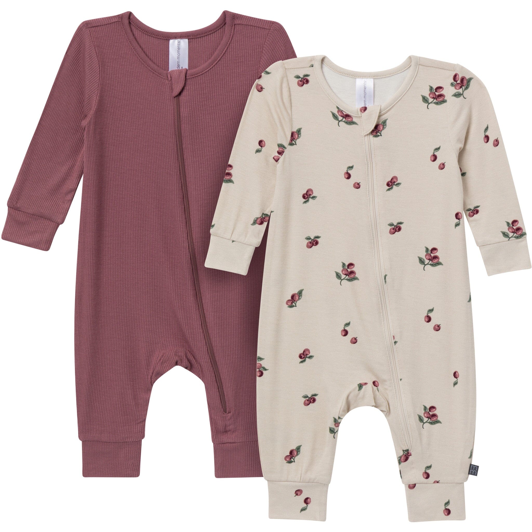 2-Pack Baby Neutral Plums Zip Front Viscose Rompers