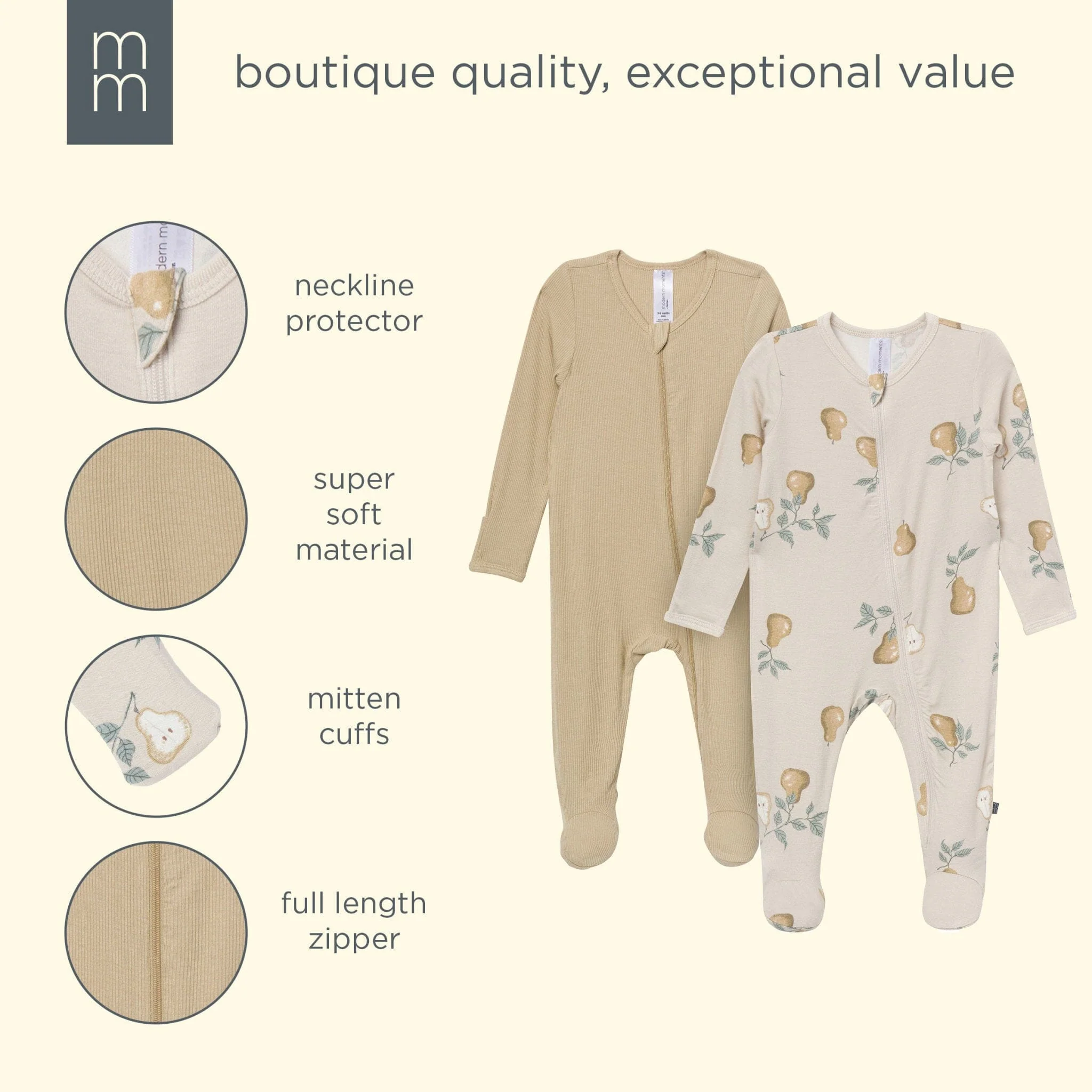 2-Pack Baby Neutral Pears Sleep 'N Plays with Mitten Cuffs - Image 8