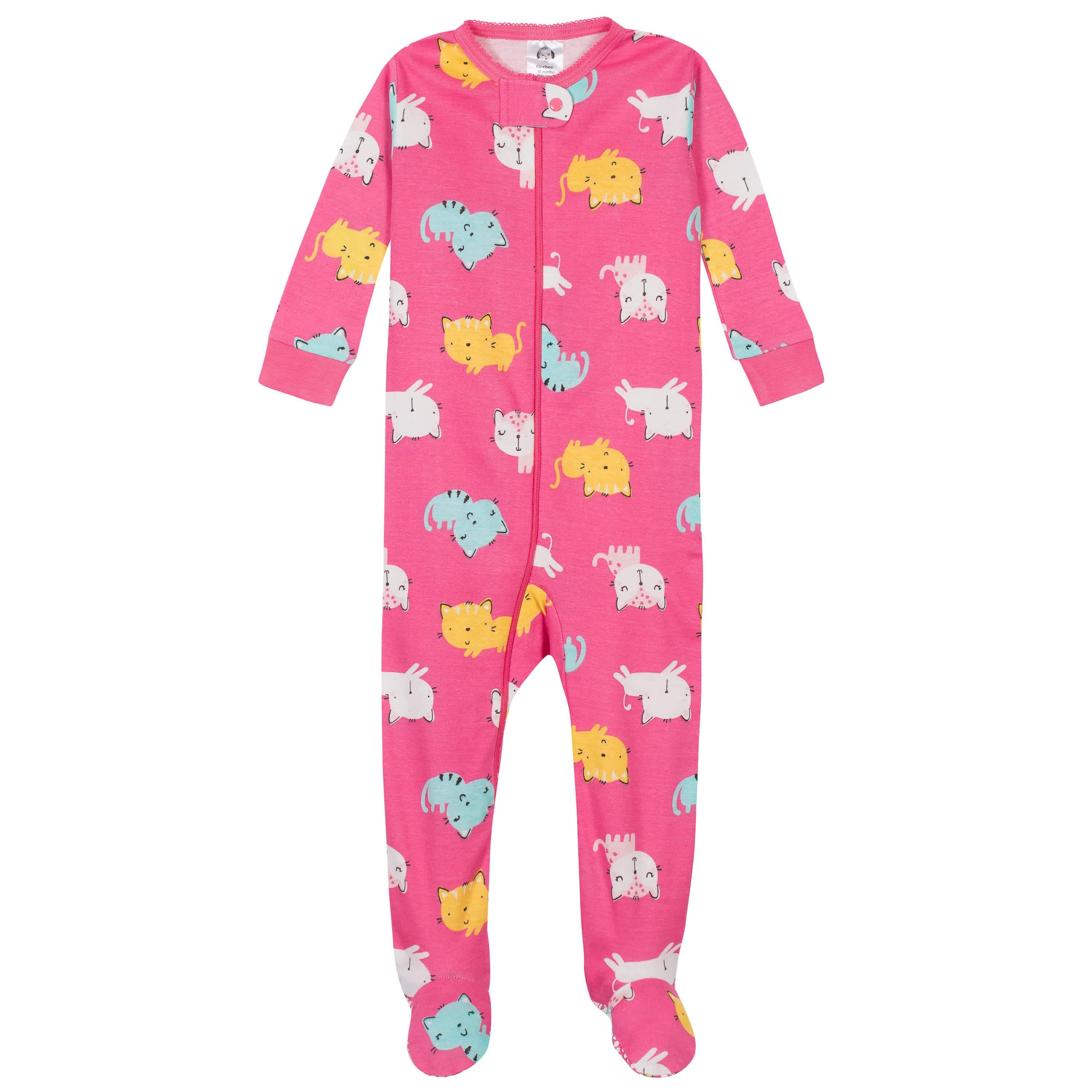 2-Pack Baby Girls Cats Snug Fit Footed Cotton Pajamas, 0-3M - Image 2
