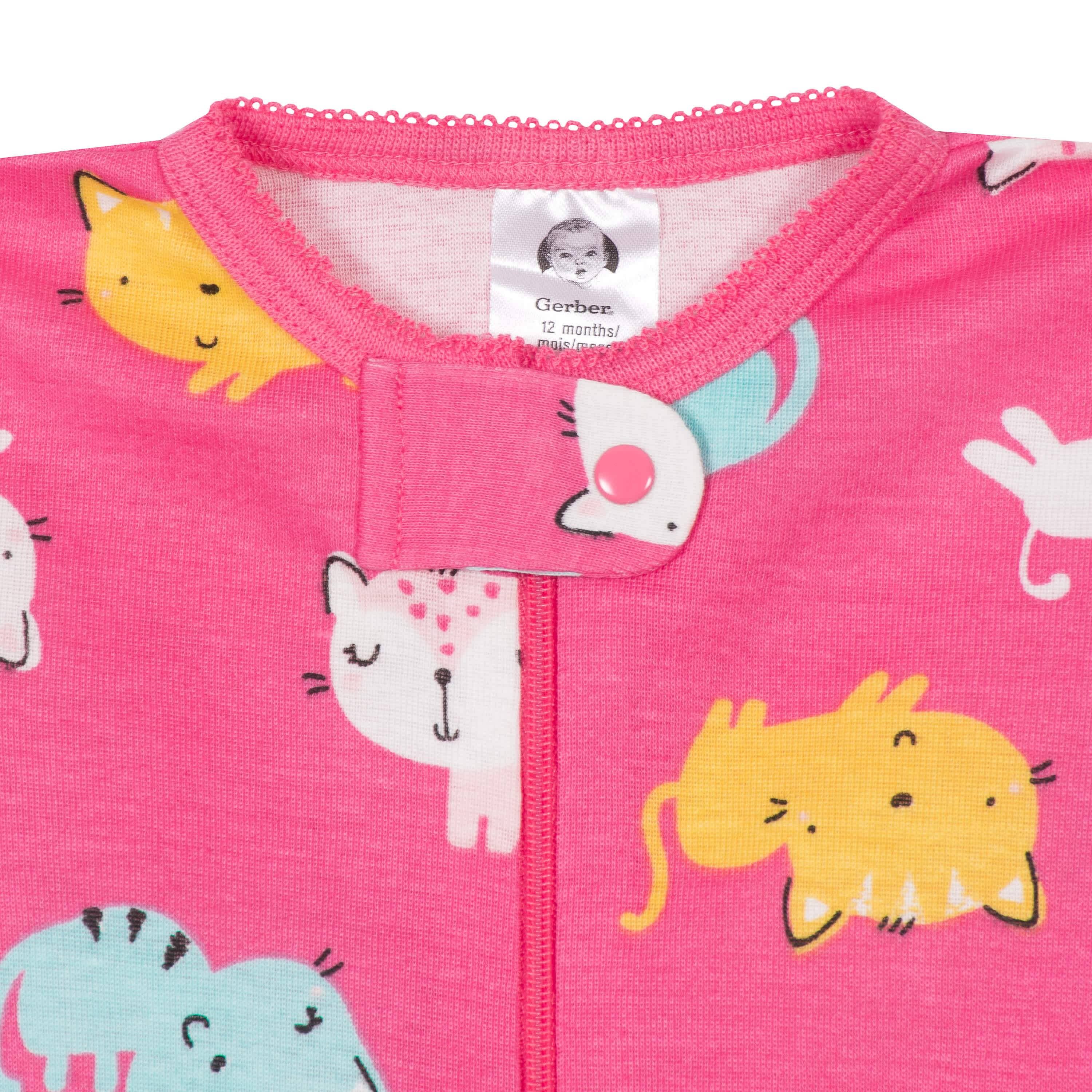 2-Pack Baby Girls Cats Snug Fit Footed Cotton Pajamas, 0-3M - Image 4